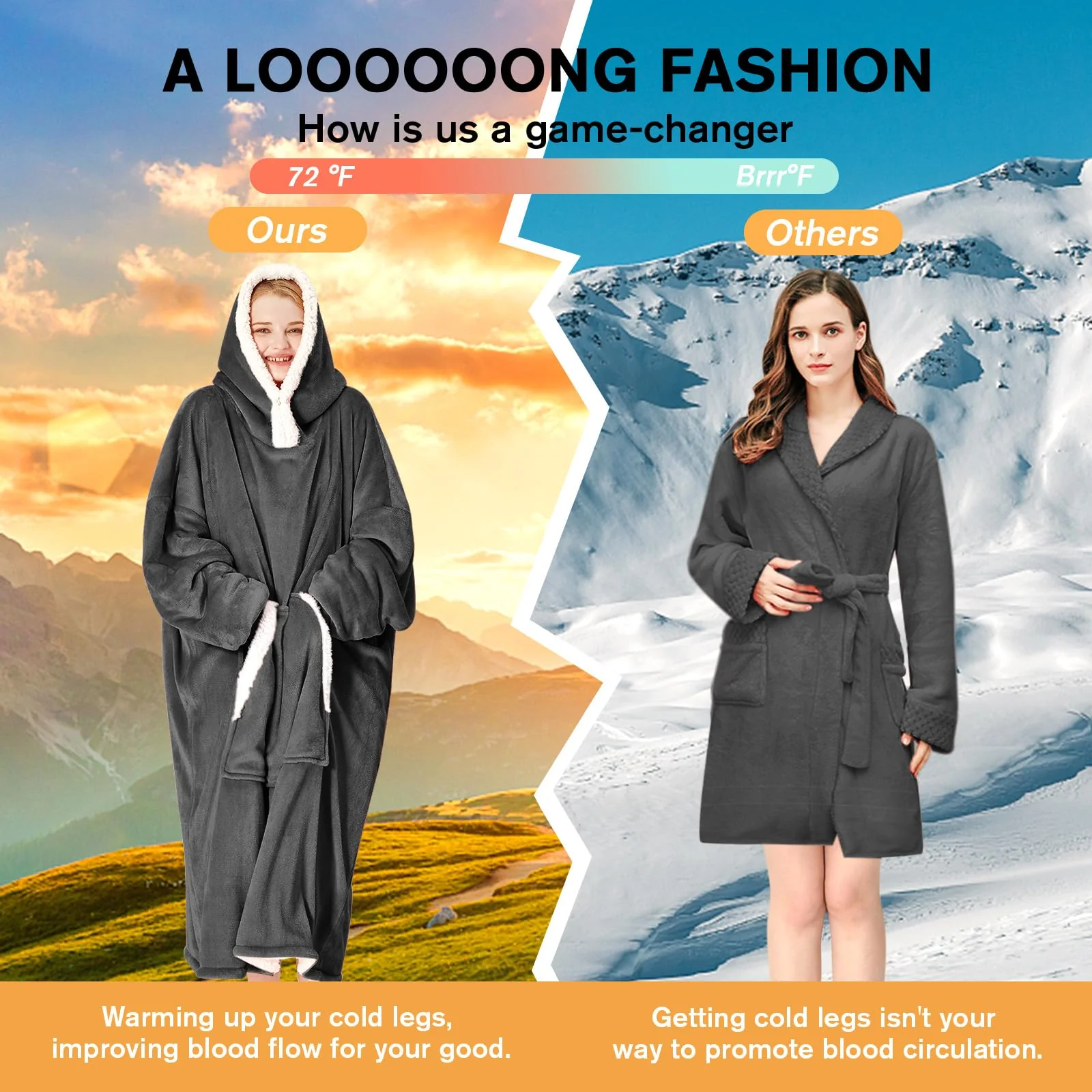 yescool Wearable Blanket Hoodie - Birthday Christmas Gifts for Women Mom Girlfriend, Oversized Flannel Sherpa Cozy Hooded Blanket Sweatshirt Adult With Hood Pocket & Sleeves, One Size Fits All (Grey) - Image 8