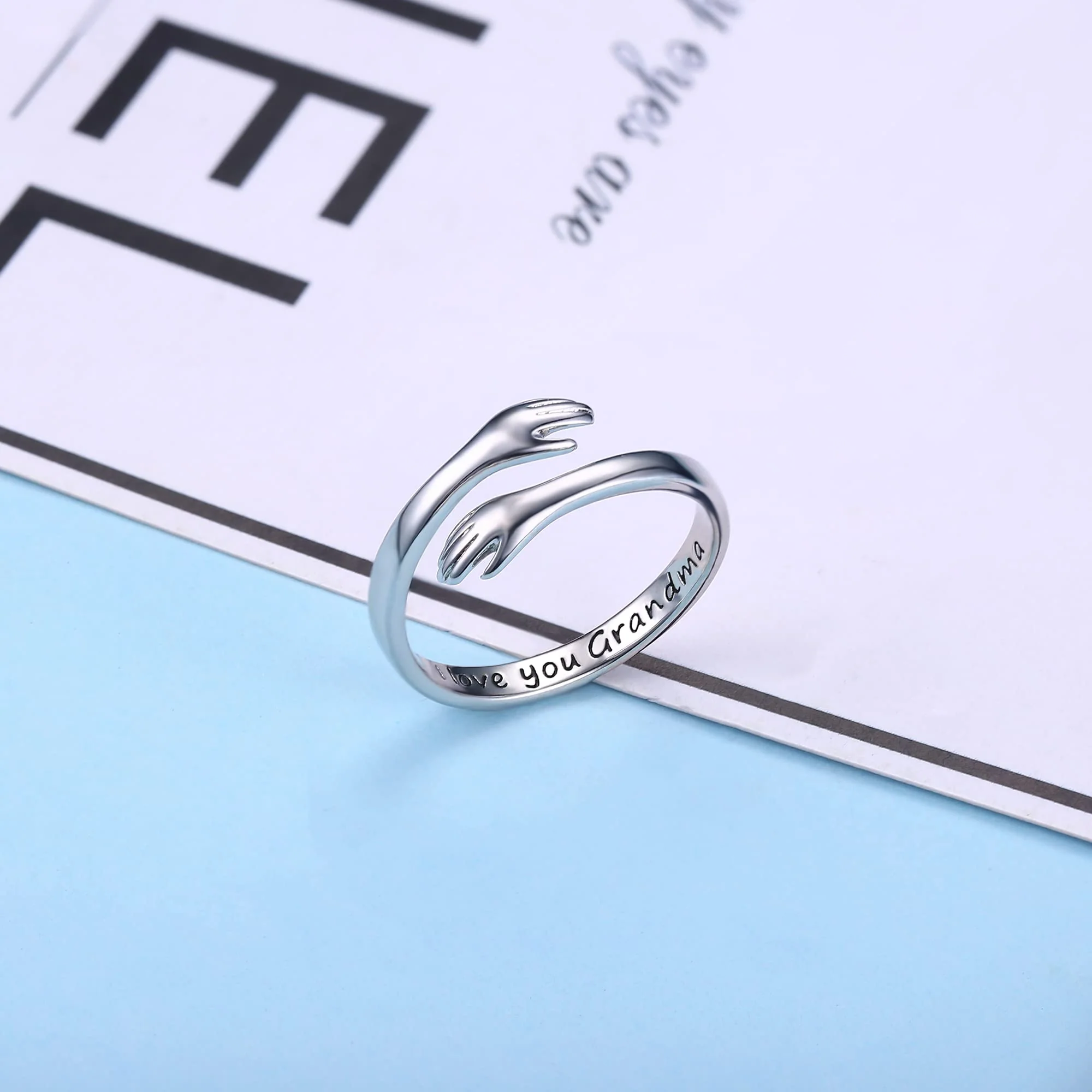 Yesteel Grandma Gifts Grandma Ring, I Love You Grandmother Hug Rings Grandma Jewelry Grandma Birthday Christmas New Best Great Grandma Mothers Day Gifts for Grandma - Image 3