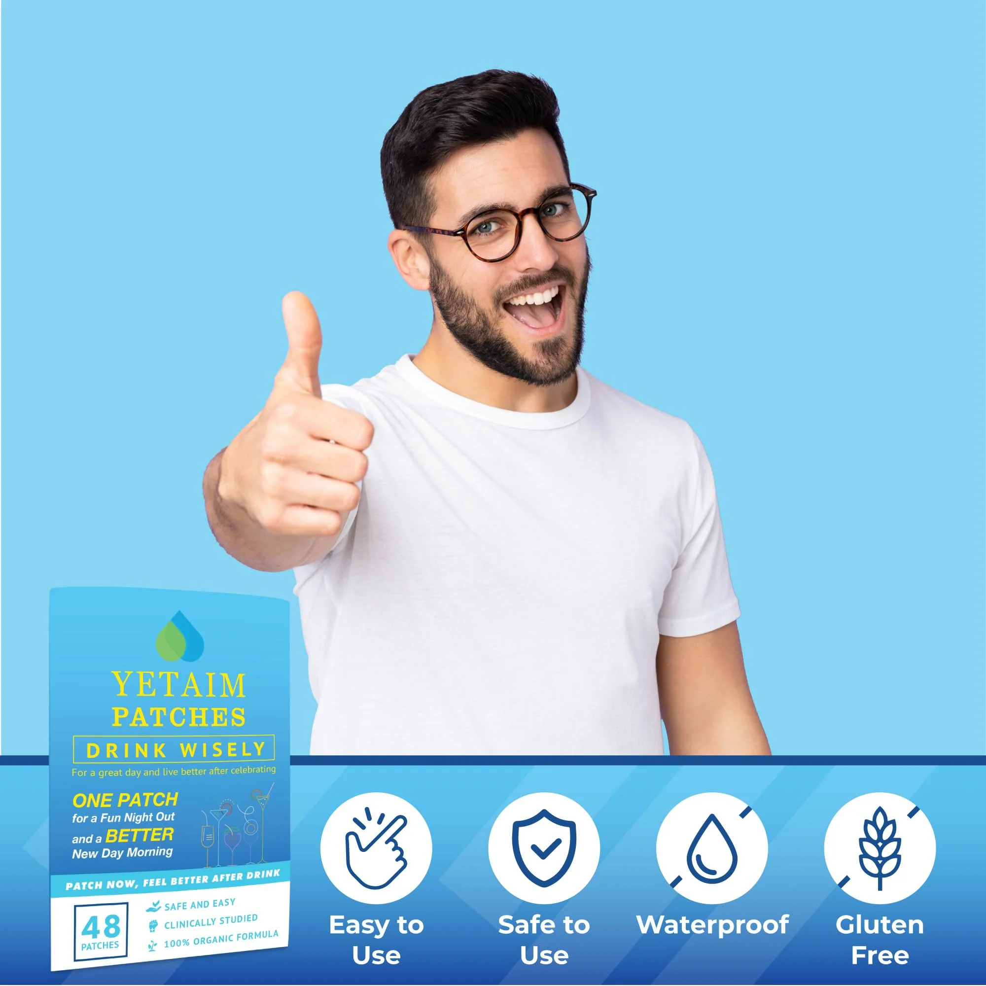 YETAIM Recovery Patches for Women Men: 48-Pack Energy Boost Fast Recovery - Day Night Party Support - Apply on Arm Neck Wrist Back for Party Fun Morning Revival - Clear Blue - Image 2