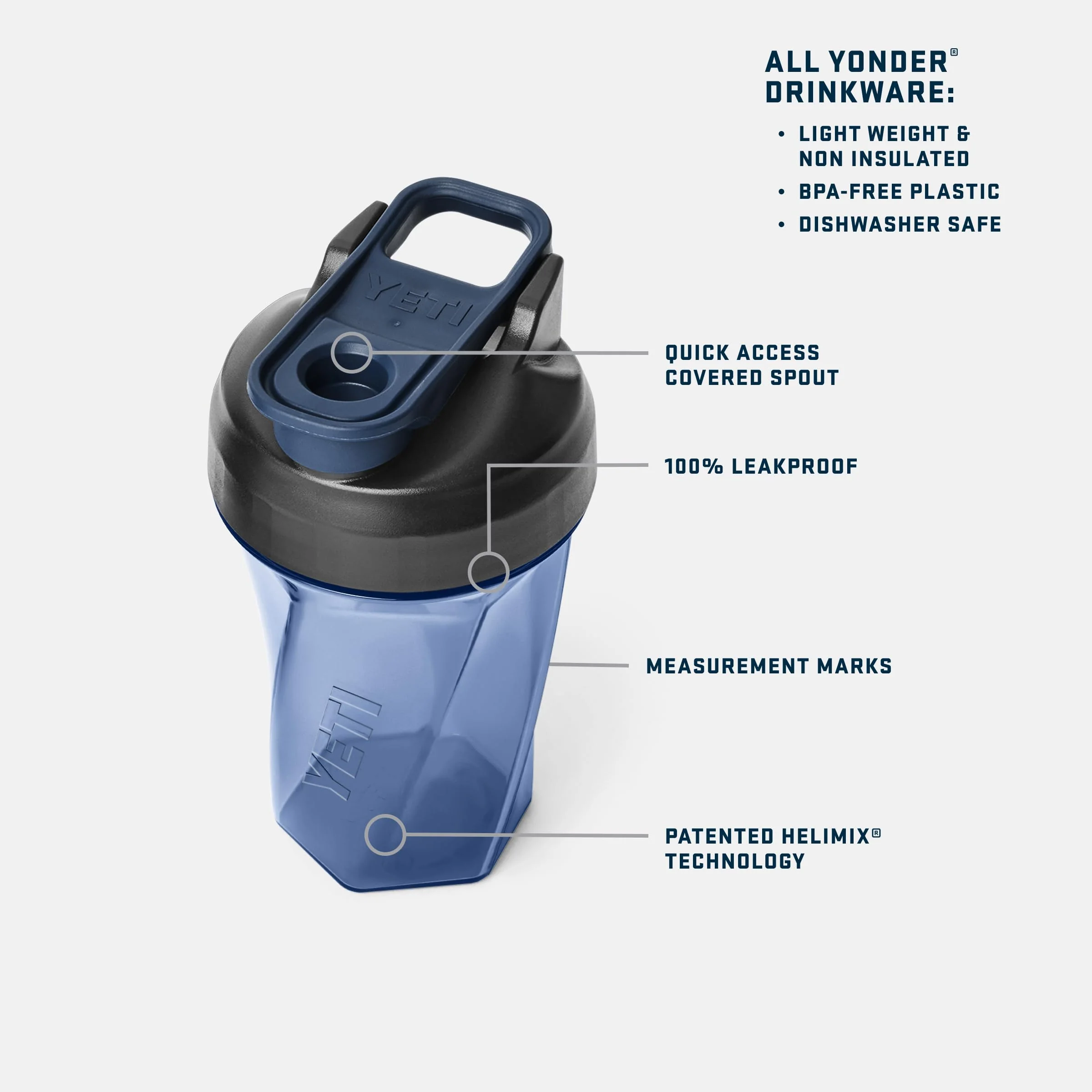 YETI Yonder Helimix Vortex Blender Shaker Bottle Holds up to 20oz | No Blending Ball or Whisk | USA Made | Portable Pre Workout Whey Protein Drink Shaker Cup | Dishwasher Safe, Charcoal - Image 2