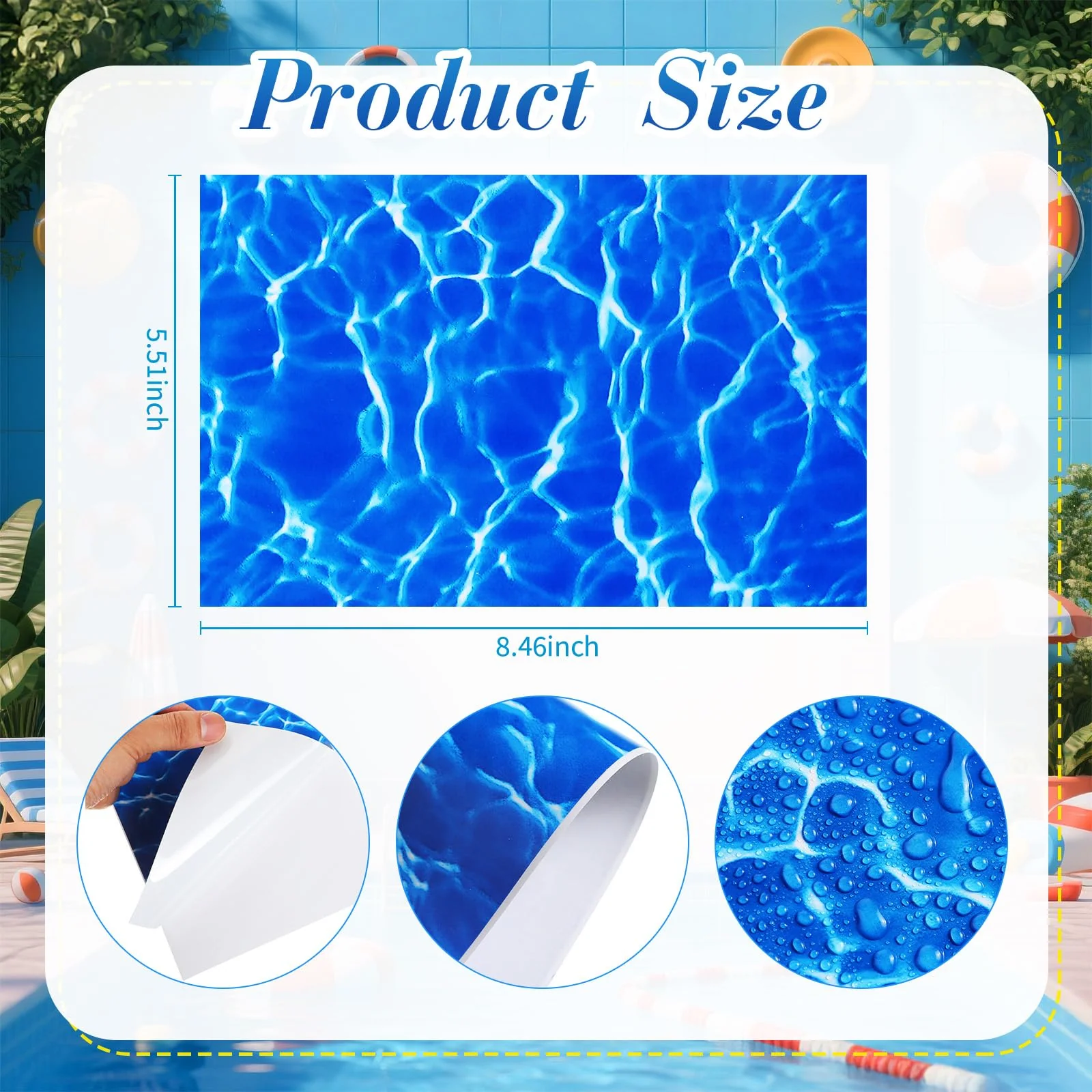 Yexiya 6 Pcs PVC Pool Repair Patches 8.45x5.51 Inch - Heavy-Duty Vinyl Adhesive Patch Kit for Above Ground Pools, Air Mattress, Inflatable Boats, Tents(Ripple,Dark Blue) - Image 6