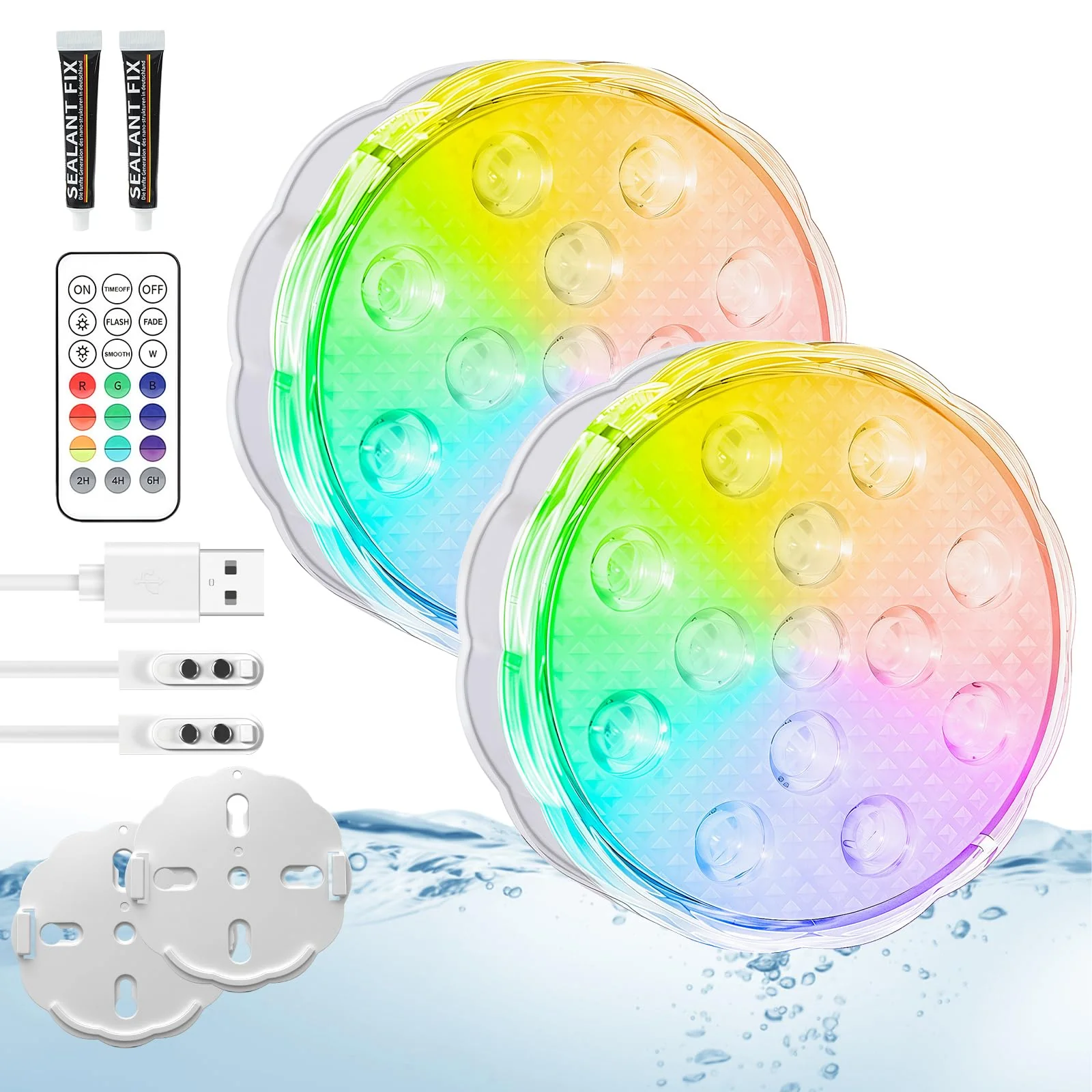 YiaMia Rechargeable Pool Lights with Remote, 2 Pack IP68 Waterproof Submersible LED Lights for Above Ground & Inground Pools, Bath, Shower, Party Decoration, Spas, Aquariums