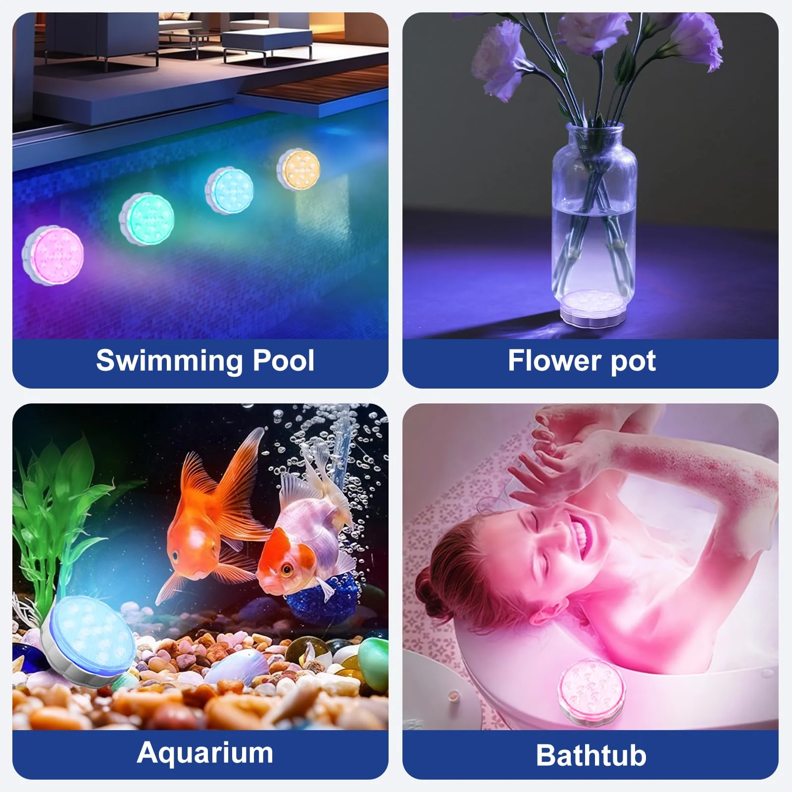 YiaMia Rechargeable Pool Lights with Remote, 2 Pack IP68 Waterproof Submersible LED Lights for Above Ground & Inground Pools, Bath, Shower, Party Decoration, Spas, Aquariums - Image 2