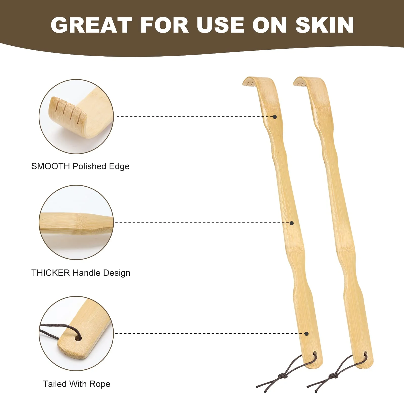 YIMICOO 2 Pack Wooden Bamboo Back Scratcher, 17 Inch Long Handle Back Scratchers for Adults Men Women, with Beautiful Gift Packaging - Image 2
