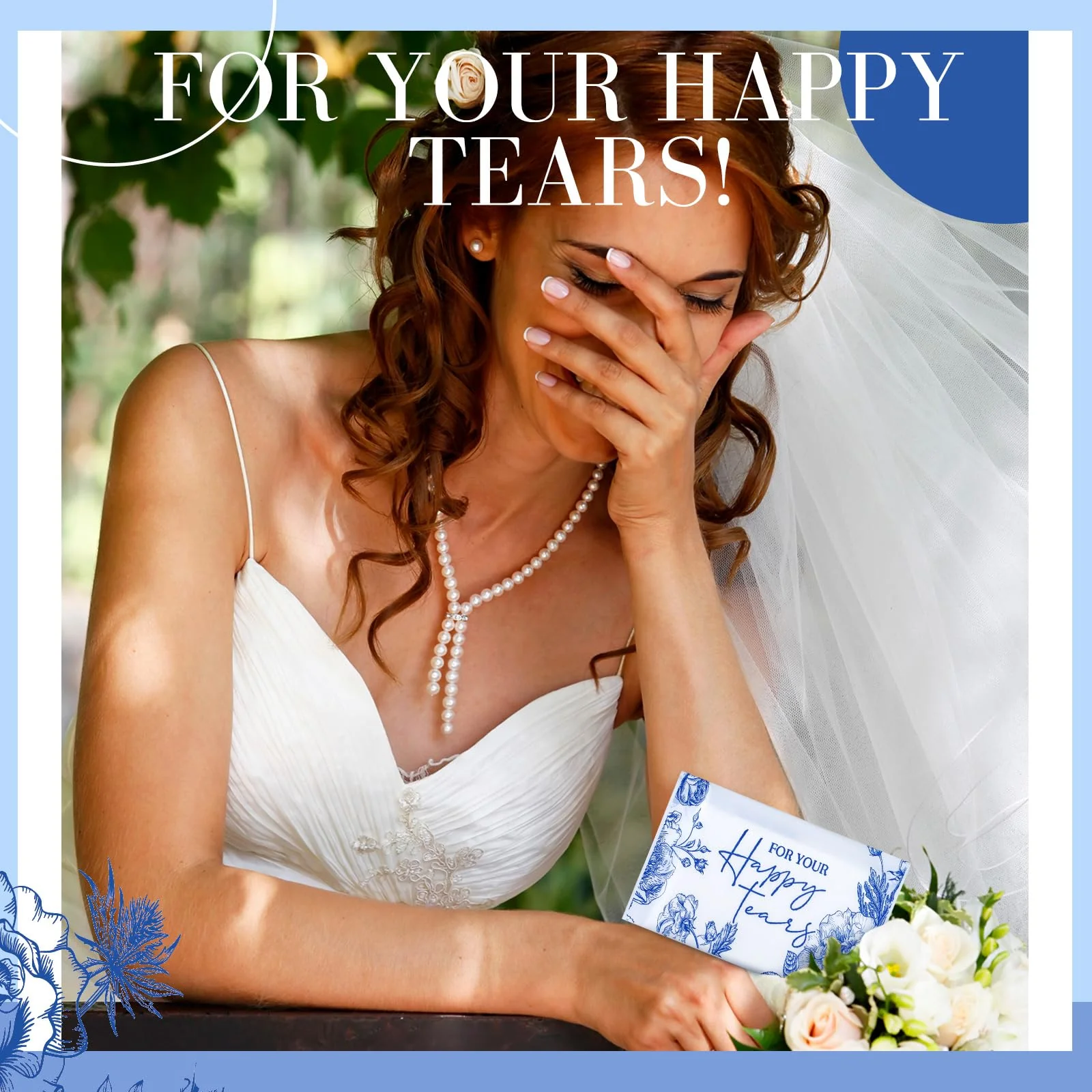 Yinder 60 Bulk Happy Tears Tissue Packs for Wedding 3 Ply Pocket Size Tissues Packs for Guests Facial Individual Wedding Favors Party Supplies Travel Graduation Celebration(Blue Flower) - Image 4