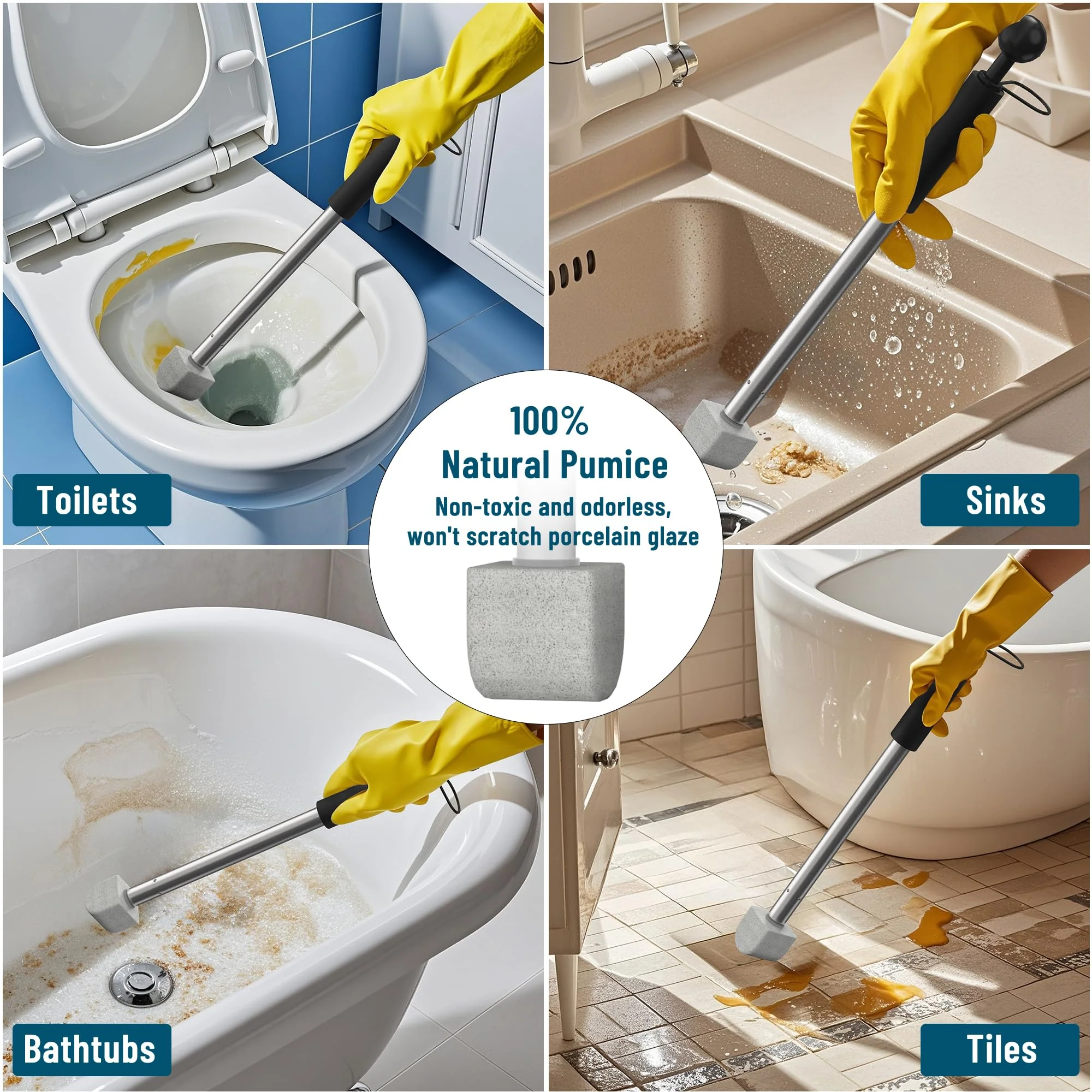 YINGMORE 2026 New Pumice Toilet Cleaner 17inch with Handle - Toilet, Pool & Tub Hard Water Stain Remover (1handle+8pumice) - Image 2
