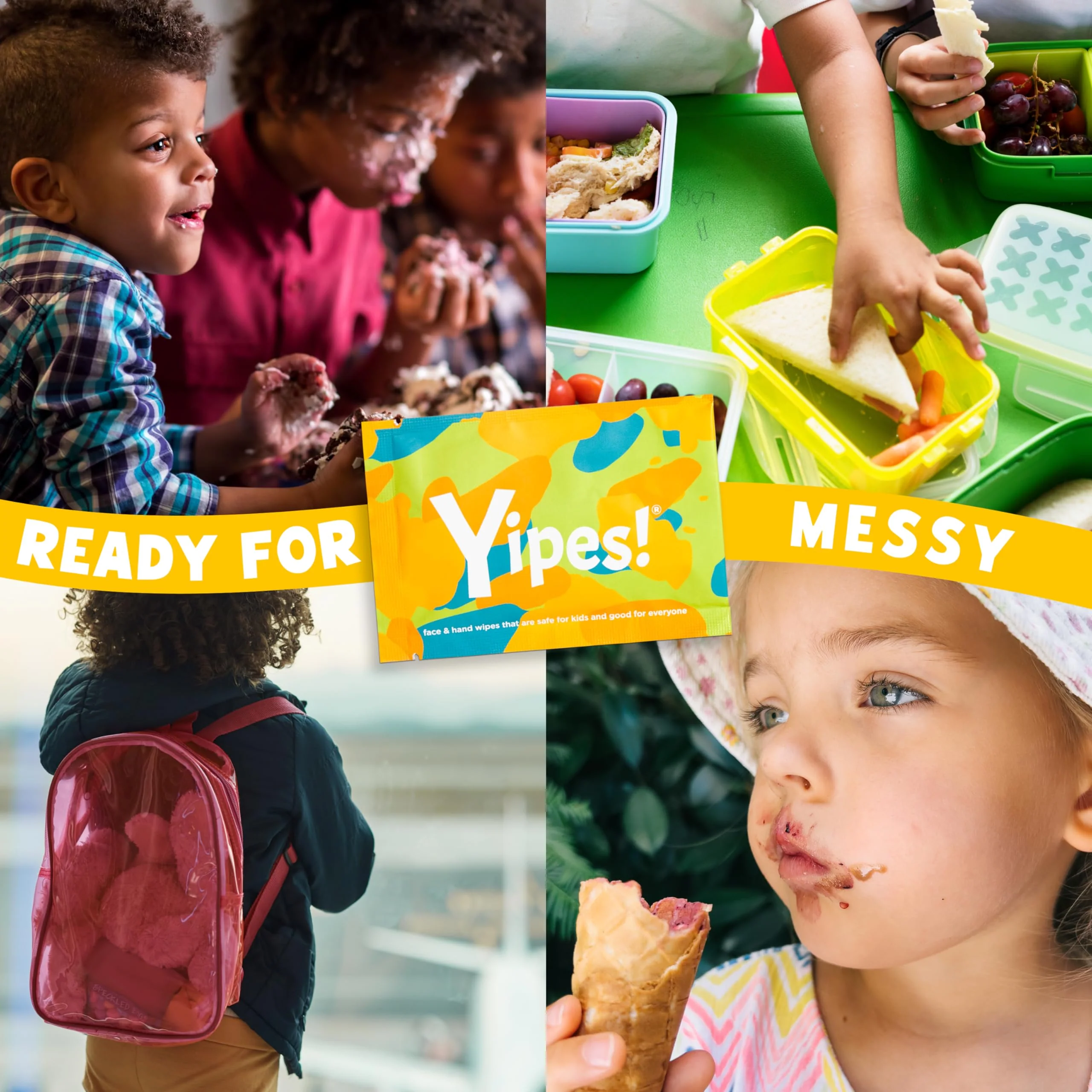 Yipes! Kids Face and Hand Wipes | Compostable Wet Wipes for Sensitive Skin | Individually Wrapped | Classroom Must Haves | Travel Essentials | For Backpacks, Lunchboxes, Classroom Supplies | 4 pack - Image 4