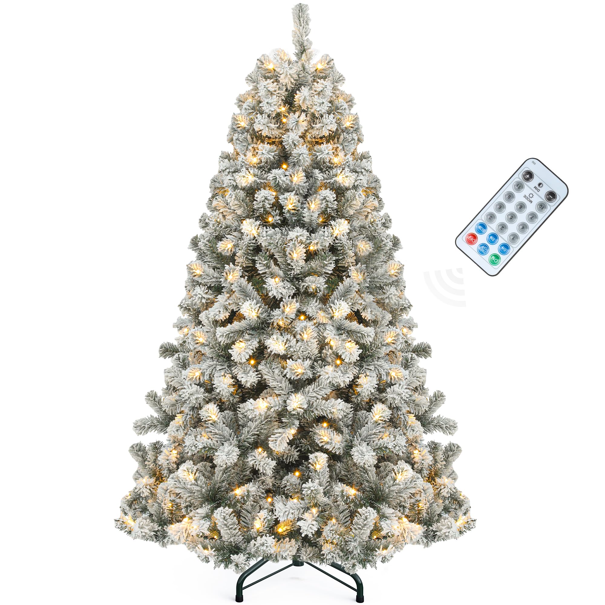 YITAHOME Prelit Snow Flocked Artificial Full Christmas Tree 6ft with Remote Control, Christmas Pine Tree with 11 Light-Modes, 1000 Branch Tips, and Foldable Base for Home, Party Decoration - Image 2