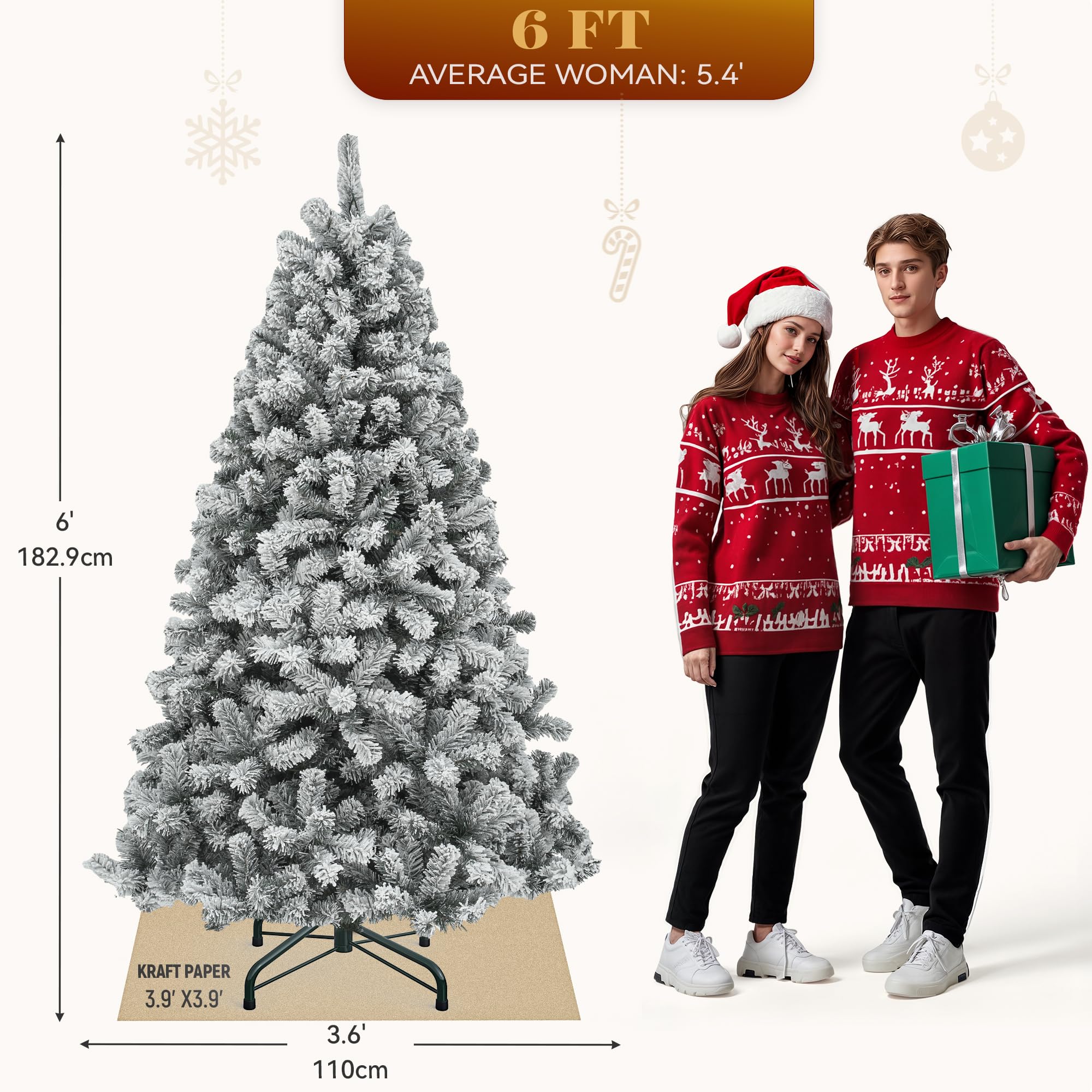 YITAHOME Prelit Snow Flocked Artificial Full Christmas Tree 6ft with Remote Control, Christmas Pine Tree with 11 Light-Modes, 1000 Branch Tips, and Foldable Base for Home, Party Decoration - Image 3