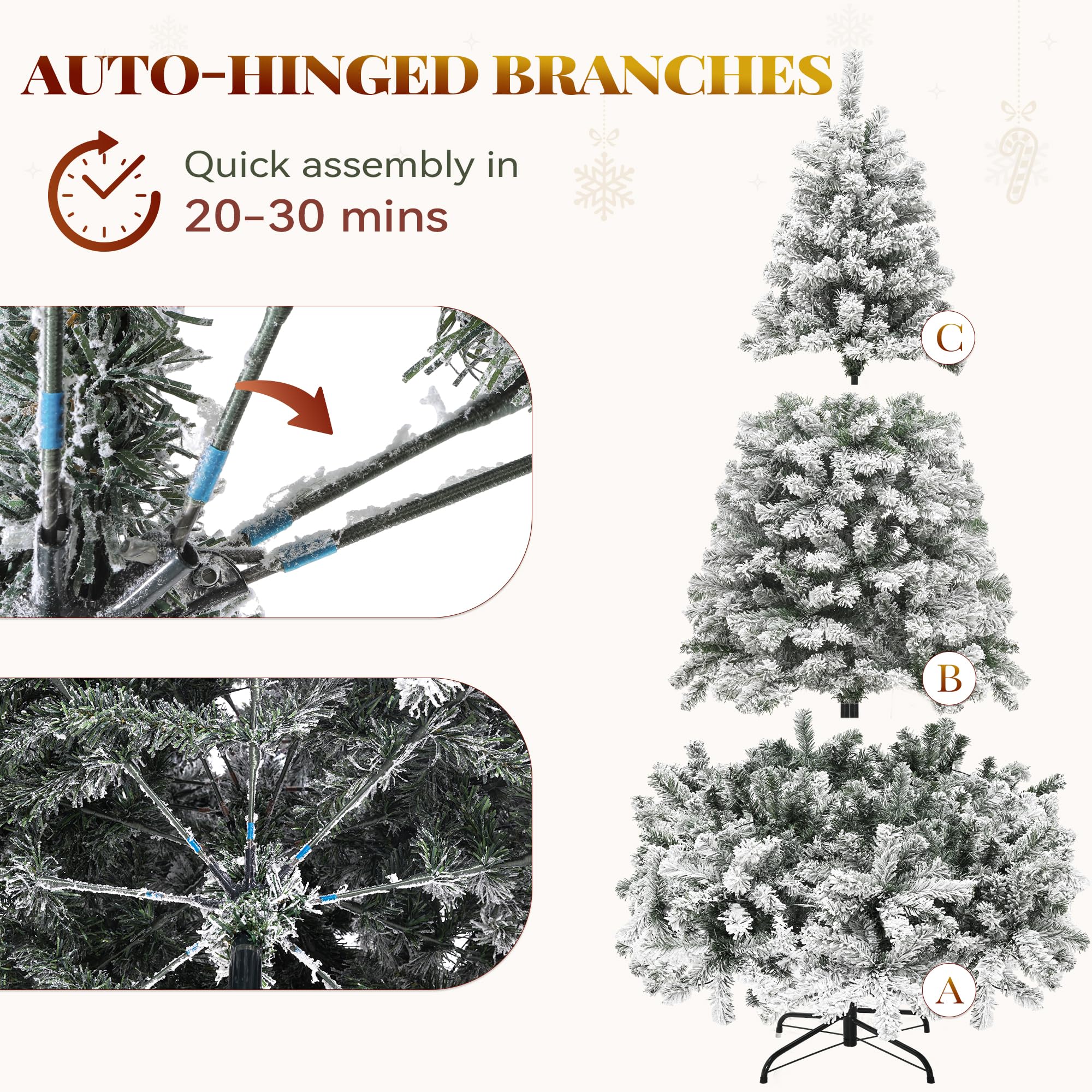 YITAHOME Prelit Snow Flocked Artificial Full Christmas Tree 6ft with Remote Control, Christmas Pine Tree with 11 Light-Modes, 1000 Branch Tips, and Foldable Base for Home, Party Decoration - Image 9