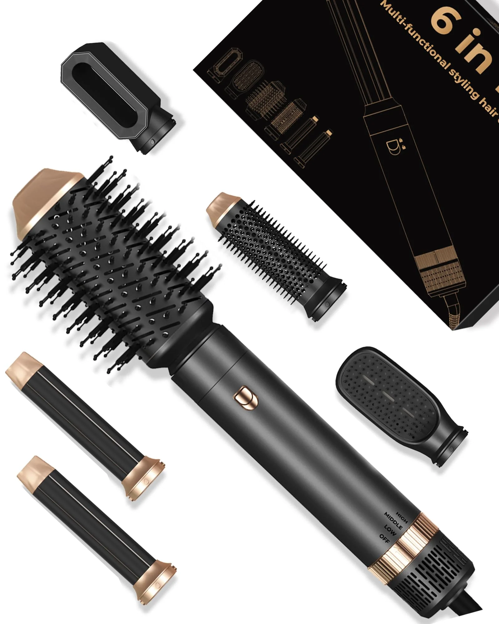 Yitrust 6 in 1 Hair Dryer Brush, Blow Dryer Brushies Ionic Hair Dryer, Oval Hot Air Brush, Hair Curler Straightener Magic Styler Autowrap Air Styler - Image 2