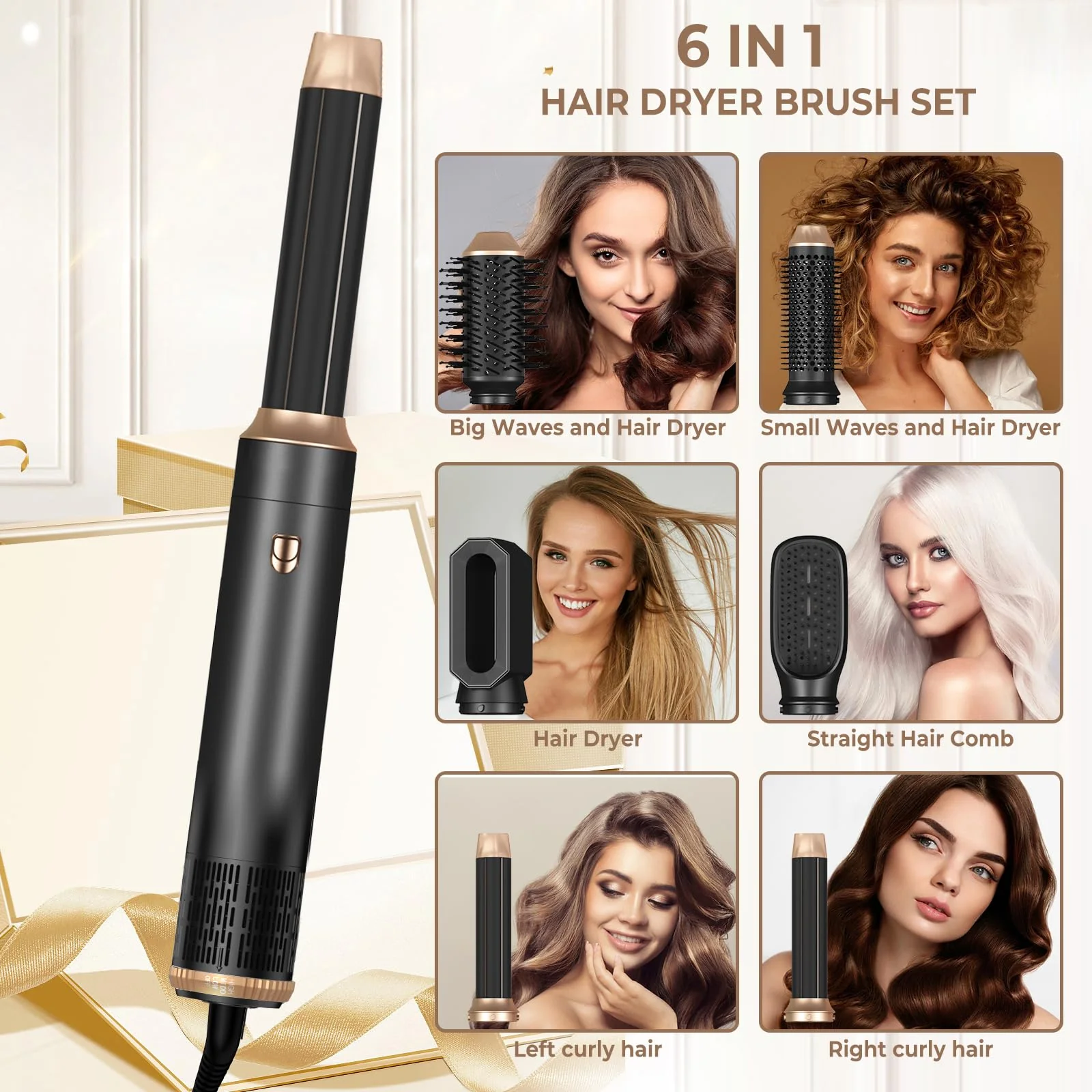 Yitrust 6 in 1 Hair Dryer Brush, Blow Dryer Brushies Ionic Hair Dryer, Oval Hot Air Brush, Hair Curler Straightener Magic Styler Autowrap Air Styler - Image 3