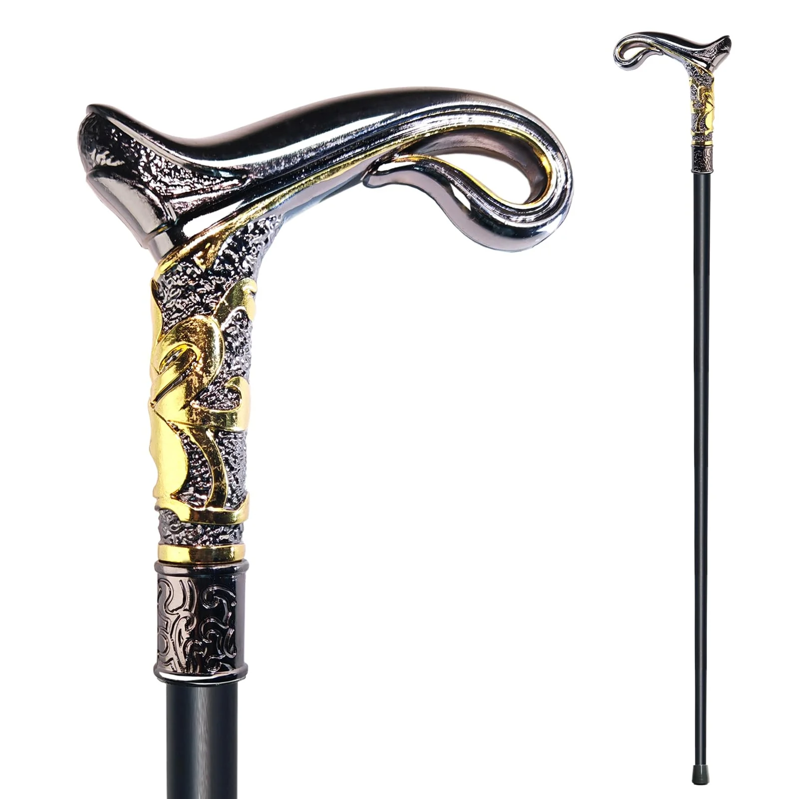 YIVIYAR Walking Cane for Men & Women & Seniors - 36.5 Inch Heavy Duty 500+ lbs Capacity, Ergonomic Handle, Decorative & Ornate Design, Gothic & Goth Elegant Matte Black & Gold Artistry, Metal Cane