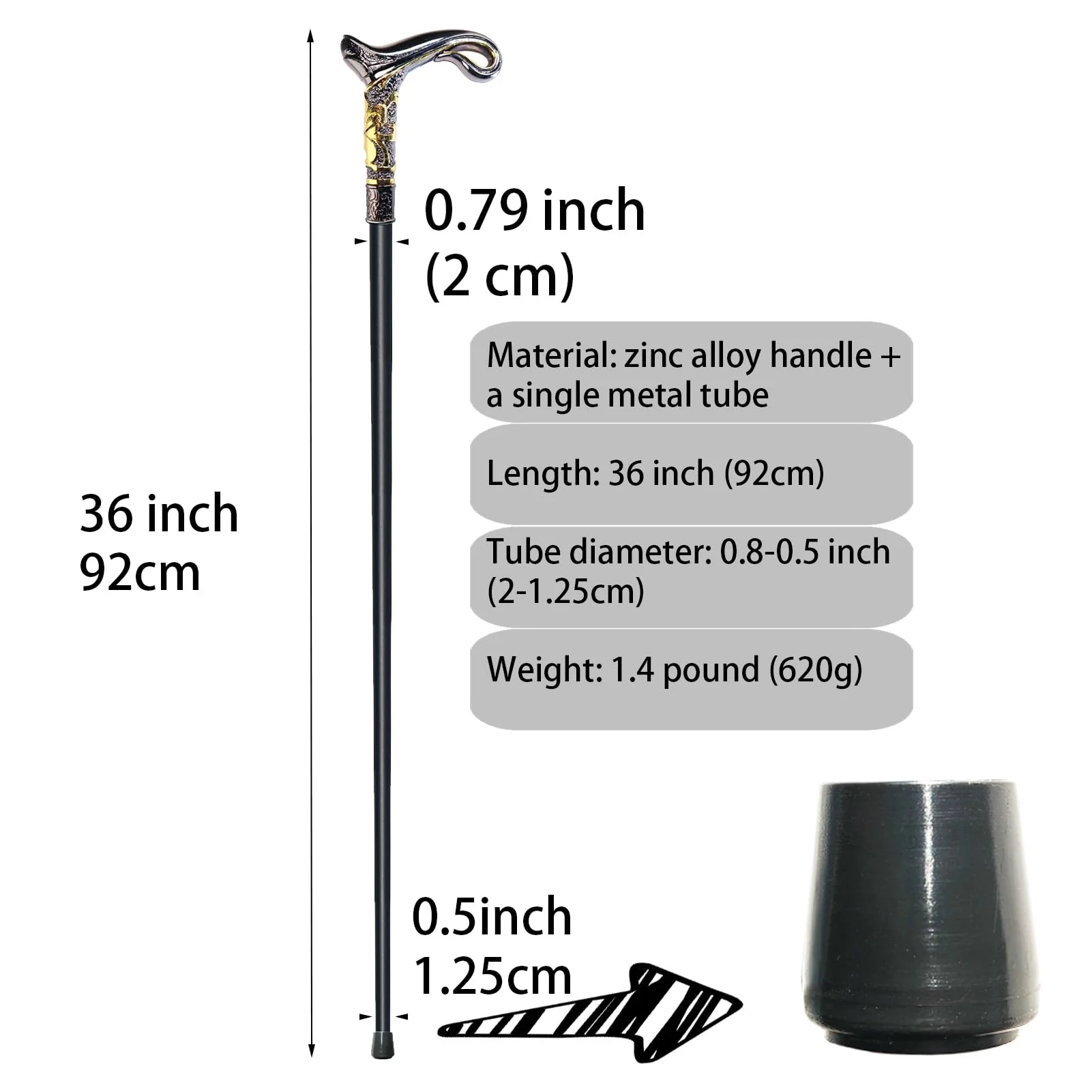 YIVIYAR Walking Cane for Men & Women & Seniors - 36.5 Inch Heavy Duty 500+ lbs Capacity, Ergonomic Handle, Decorative & Ornate Design, Gothic & Goth Elegant Matte Black & Gold Artistry, Metal Cane - Image 2