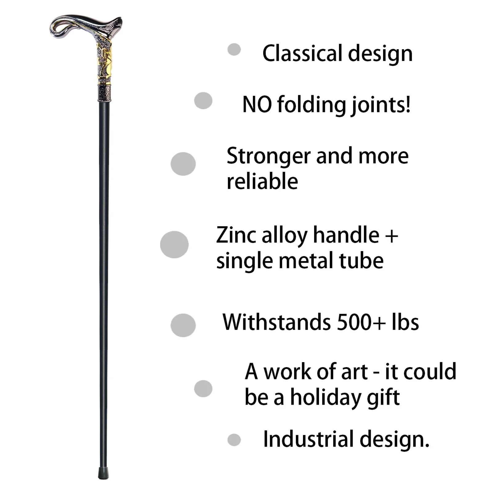 YIVIYAR Walking Cane for Men & Women & Seniors - 36.5 Inch Heavy Duty 500+ lbs Capacity, Ergonomic Handle, Decorative & Ornate Design, Gothic & Goth Elegant Matte Black & Gold Artistry, Metal Cane - Image 4