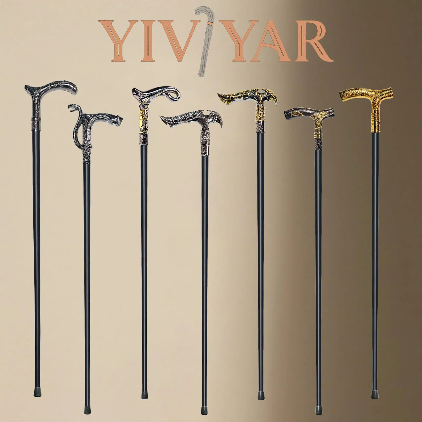 YIVIYAR Walking Cane for Men & Women & Seniors - 36.5 Inch Heavy Duty 500+ lbs Capacity, Ergonomic Handle, Decorative & Ornate Design, Gothic & Goth Elegant Matte Black & Gold Artistry, Metal Cane - Image 6