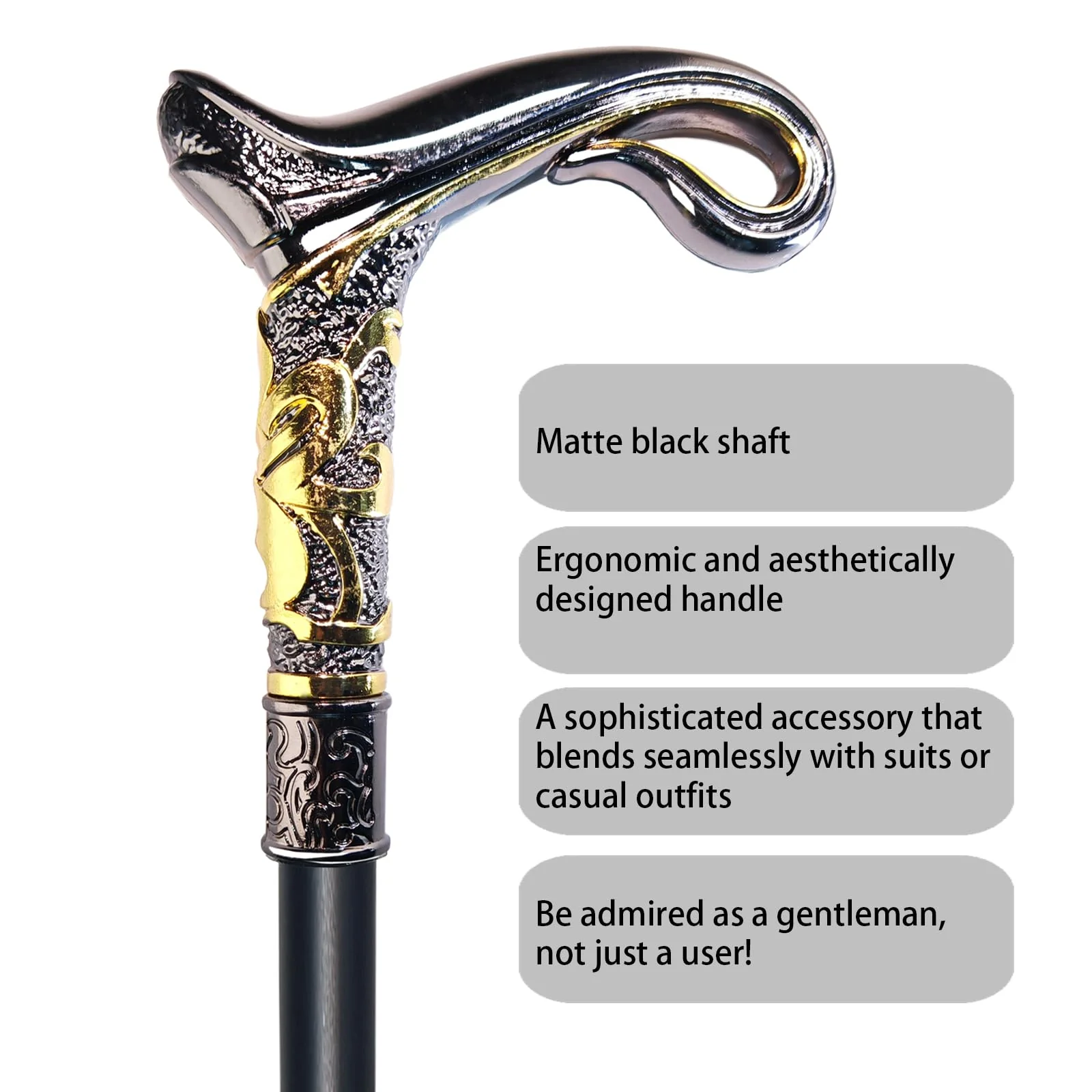 YIVIYAR Walking Cane for Men & Women & Seniors - 36.5 Inch Heavy Duty 500+ lbs Capacity, Ergonomic Handle, Decorative & Ornate Design, Gothic & Goth Elegant Matte Black & Gold Artistry, Metal Cane - Image 7