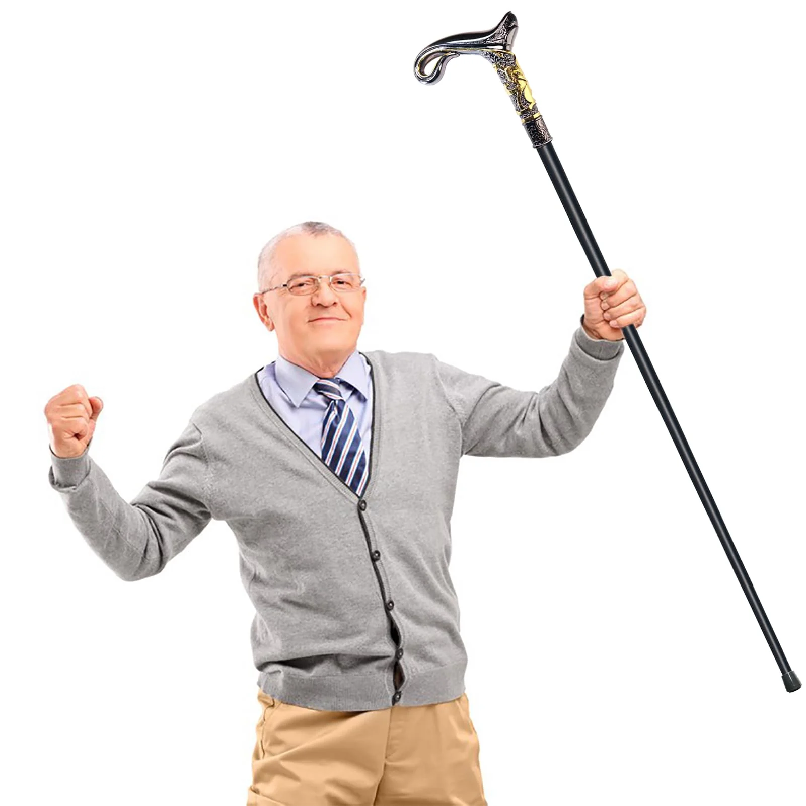 YIVIYAR Walking Cane for Men & Women & Seniors - 36.5 Inch Heavy Duty 500+ lbs Capacity, Ergonomic Handle, Decorative & Ornate Design, Gothic & Goth Elegant Matte Black & Gold Artistry, Metal Cane - Image 8