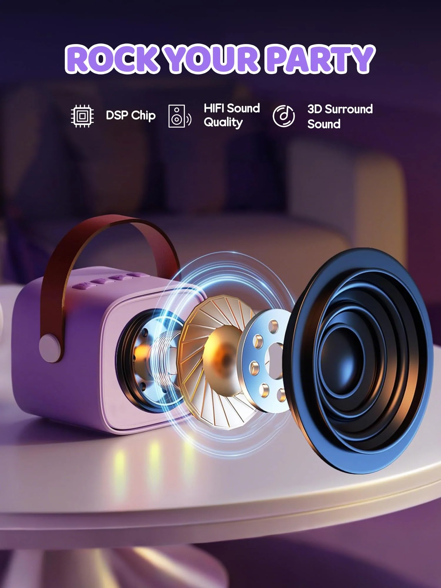 YLL Upgraded Mini Karaoke Machine with 4 Wireless Microphones Toy for Kids, Christmas Birthday Gifts for Girls Boys, Portable Party Bluetooth Speaker for 3, 4, 5, 6, 7, 8, 9, 10+ Year Old (Purple) - Image 7
