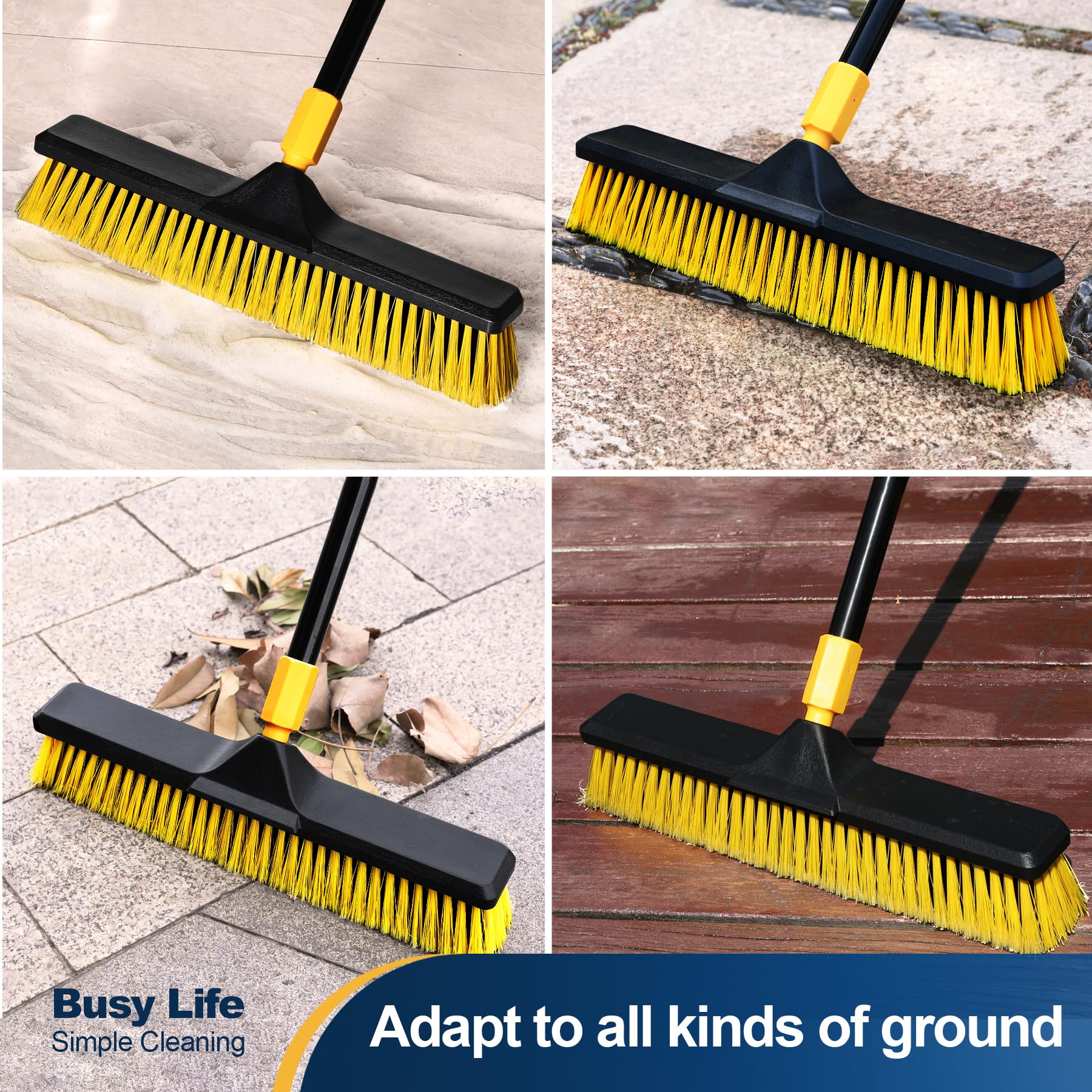 Yocada 18 Inch Push Broom Heavy-Duty Outdoor Commercial Broom Brush Stiff Bristles for Cleaning Patio Garage Deck Concrete Wood Stone Tile Floor 65.3 inch Long - Image 4