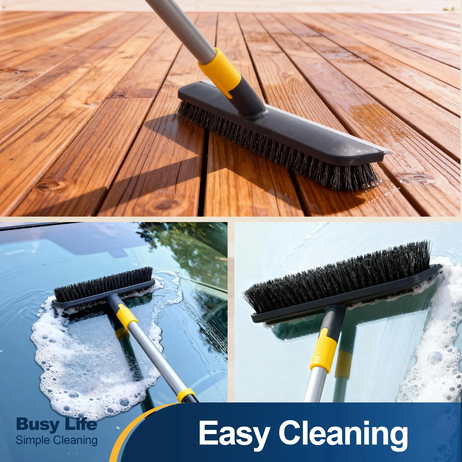 Yocada Floor Scrub Brush Telescopic Handle 2 in 1 Scrape Brush Stiff Bristle Shower Scrubber for Cleaning Patio Bathroom Garage Kitchen Wall Deck Tub Tile 55.9 inch Tall - Image 4