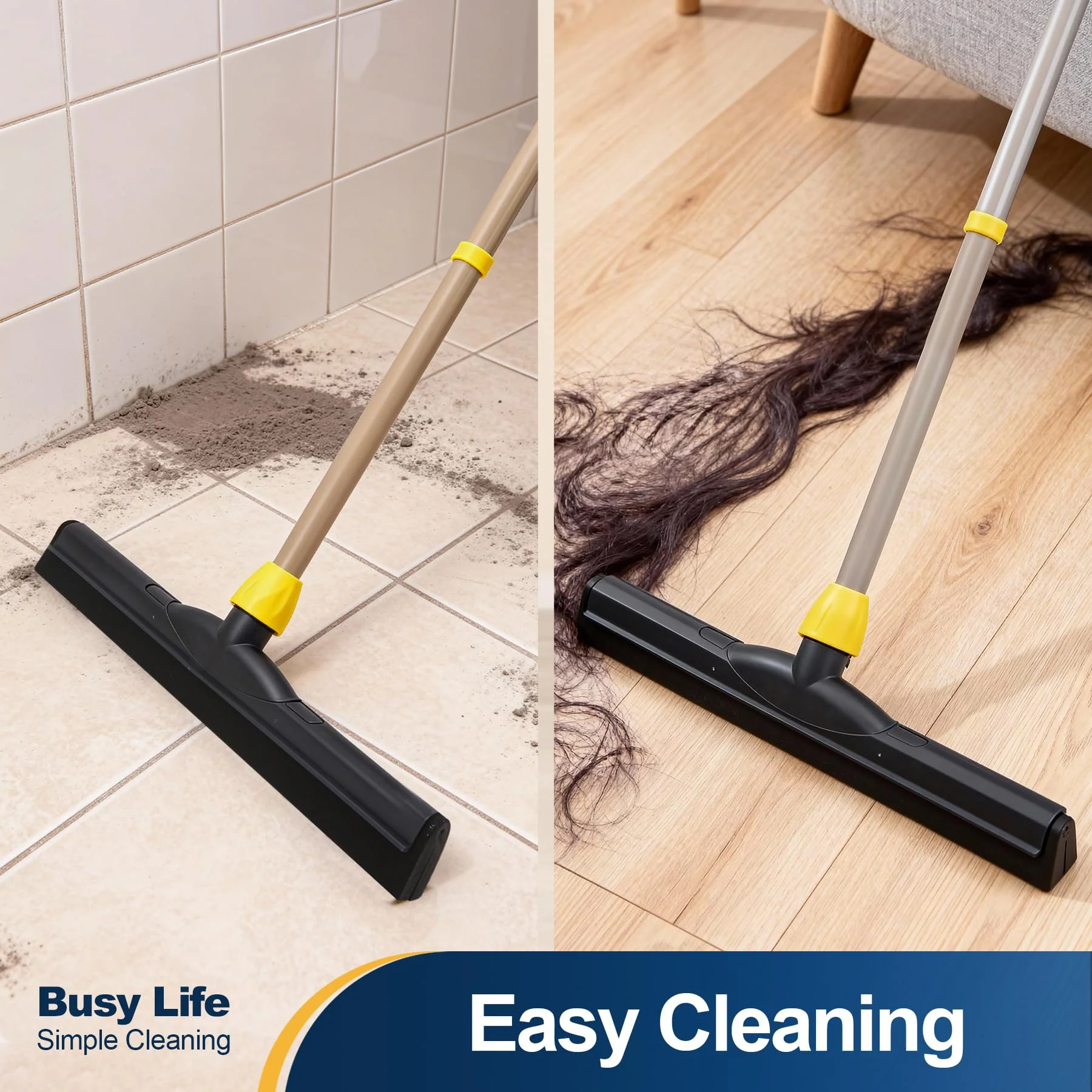 Yocada Floor Squeegee Scrubber Adjustable Telescopic Pole Heavy Duty Household Broom EVA Foam Blade for Garage Courtyard Shower Bathroom Floor Marble Glass Tile Water Foam Cleaning - Image 2