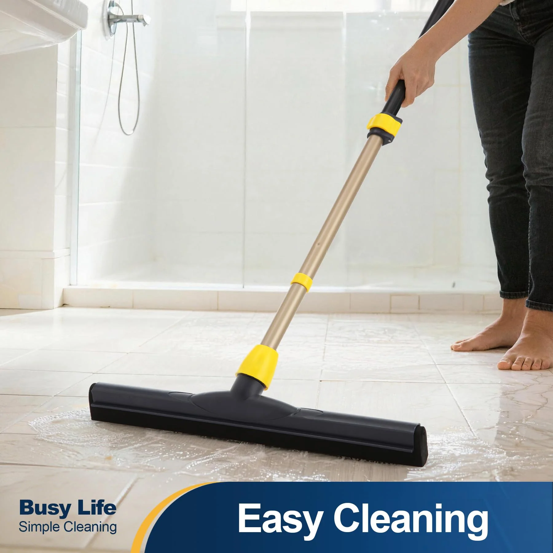 Yocada Floor Squeegee Scrubber Adjustable Telescopic Pole Heavy Duty Household Broom EVA Foam Blade for Garage Courtyard Shower Bathroom Floor Marble Glass Tile Water Foam Cleaning - Image 3