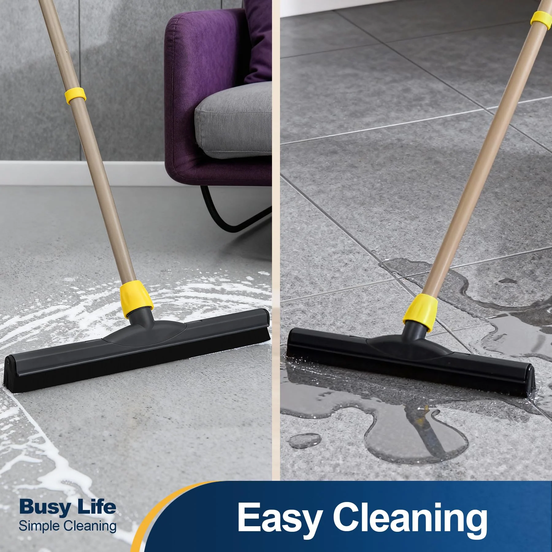 Yocada Floor Squeegee Scrubber Adjustable Telescopic Pole Heavy Duty Household Broom EVA Foam Blade for Garage Courtyard Shower Bathroom Floor Marble Glass Tile Water Foam Cleaning - Image 4