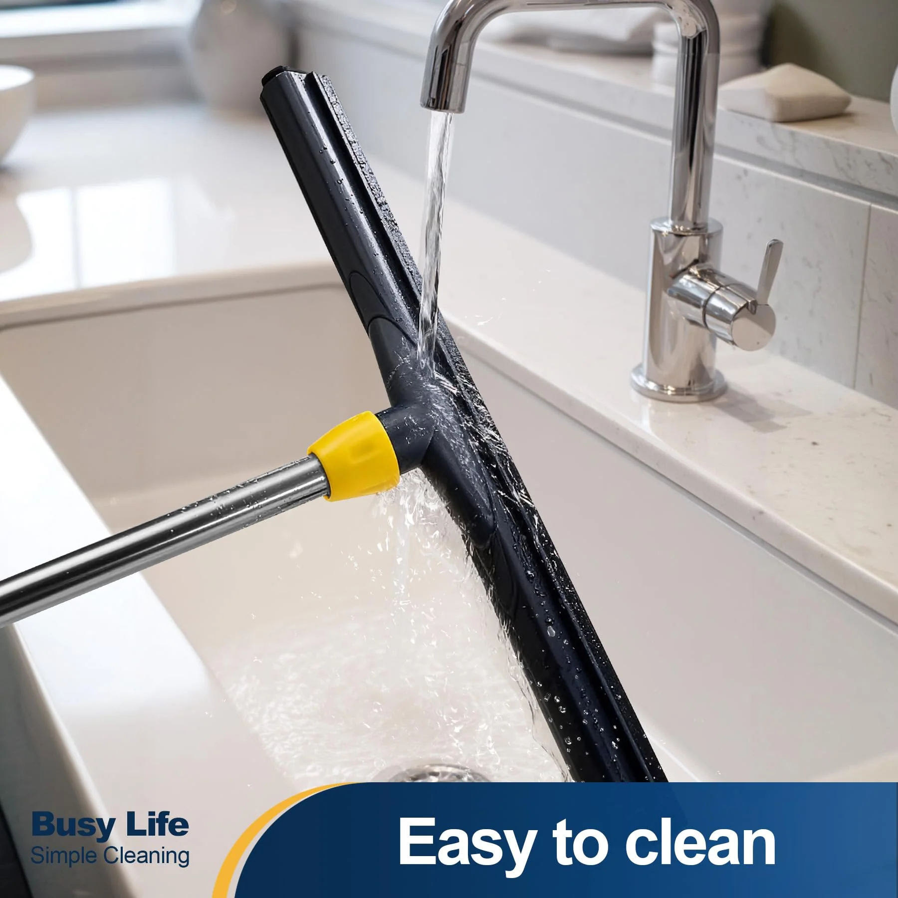 Yocada Floor Squeegee Scrubber Adjustable Telescopic Pole Heavy Duty Household Broom EVA Foam Blade for Garage Courtyard Shower Bathroom Floor Marble Glass Tile Water Foam Cleaning - Image 5