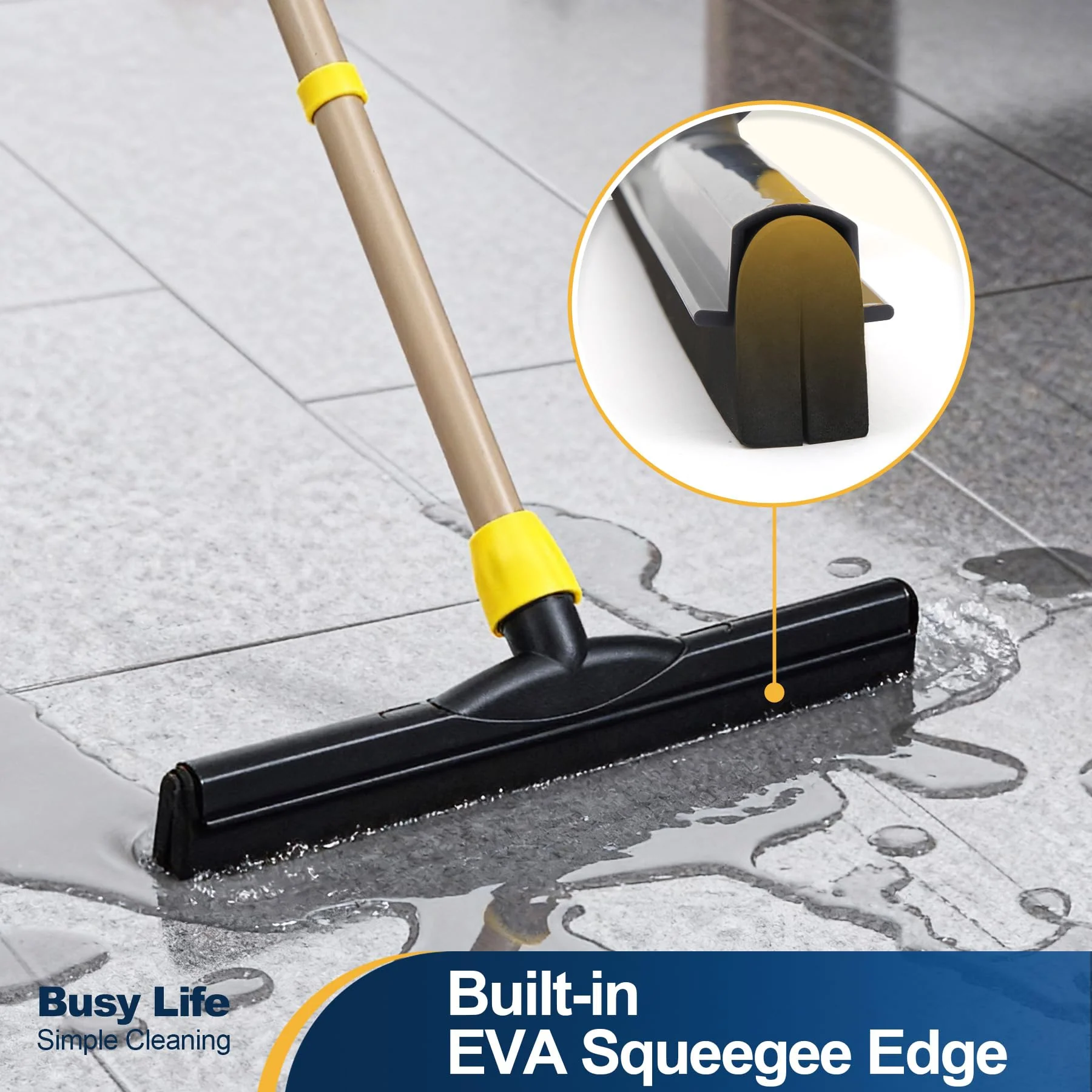 Yocada Floor Squeegee Scrubber Adjustable Telescopic Pole Heavy Duty Household Broom EVA Foam Blade for Garage Courtyard Shower Bathroom Floor Marble Glass Tile Water Foam Cleaning - Image 8