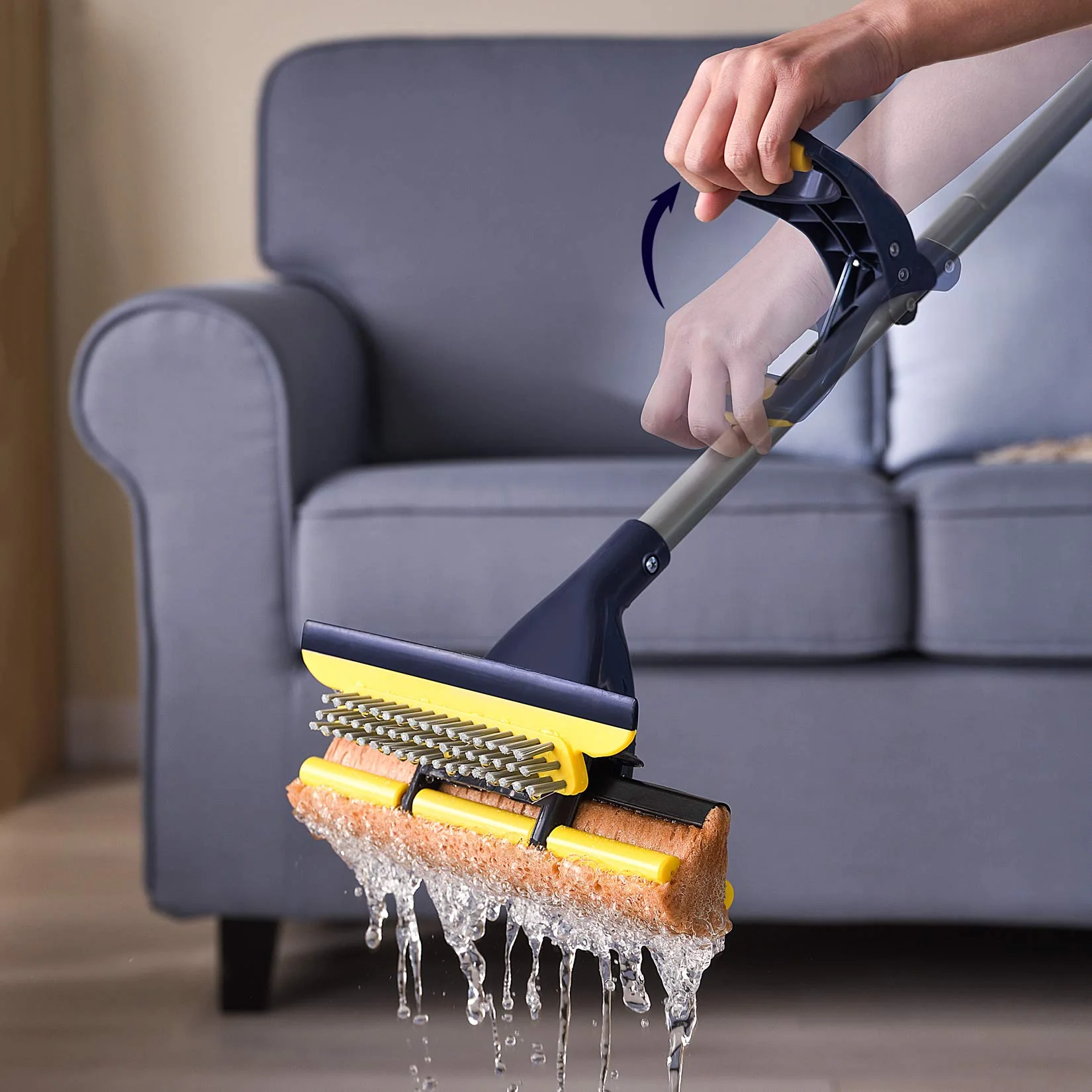 Yocada Sponge Mop Home Commercial Use Tile Floor Bathroom Garage Cleaning Total 2 Sponge Heads NOT 3 Telescopic Handle Squeegee from 42.5 to 52 Inches Easily Dry Wringing only 2 Heads - Image 3