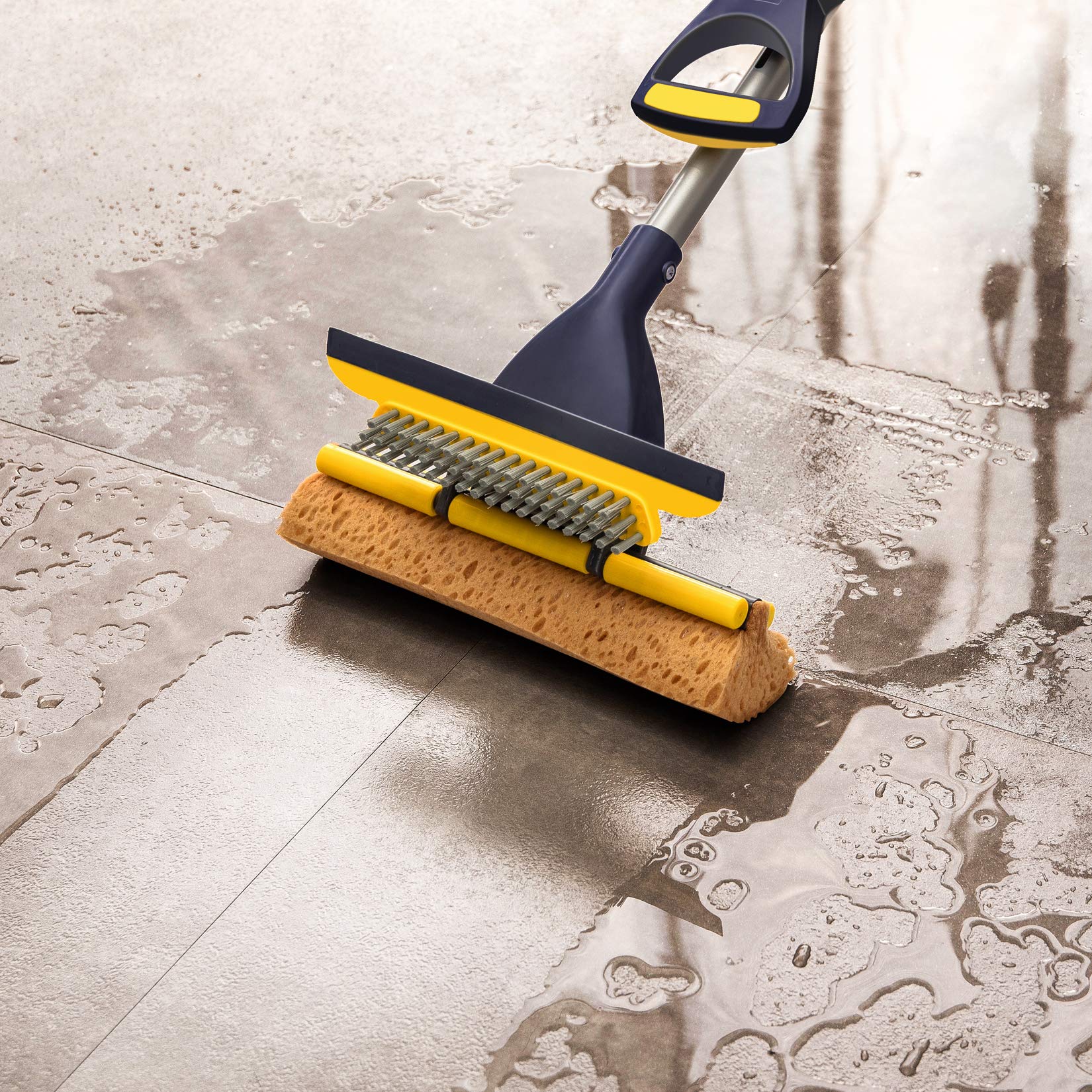 Yocada Sponge Mop Home Commercial Use Tile Floor Bathroom Garage Cleaning Total 2 Sponge Heads NOT 3 Telescopic Handle Squeegee from 42.5 to 52 Inches Easily Dry Wringing only 2 Heads - Image 4
