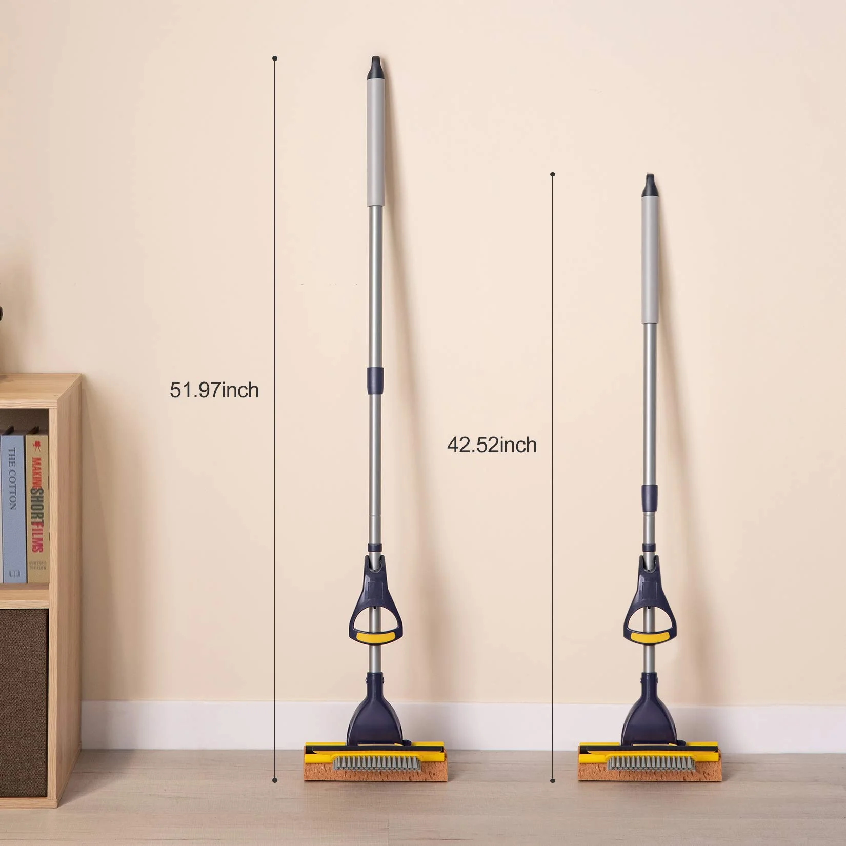 Yocada Sponge Mop Home Commercial Use Tile Floor Bathroom Garage Cleaning Total 2 Sponge Heads NOT 3 Telescopic Handle Squeegee from 42.5 to 52 Inches Easily Dry Wringing only 2 Heads - Image 5