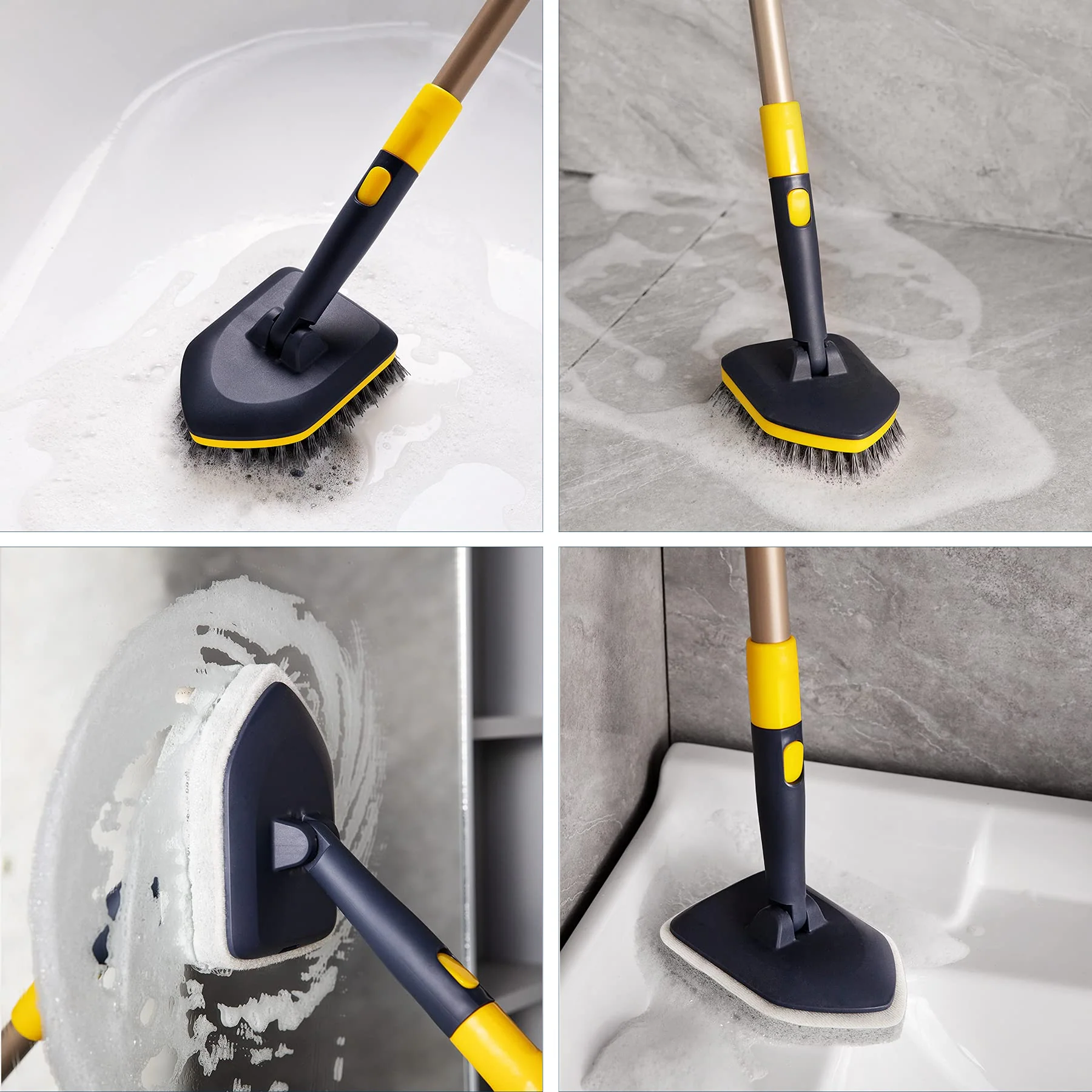 Yocada Tub Tile Scrubber Brush 2 in 1 Cleaning Brush 58.2 Inch Adjustable Telescopic Pole Stiff Bristles Scouring Pads for Cleaning Bathroom Kitchen Toilet Wall Tub Tile Sink Non Scratch - Image 3