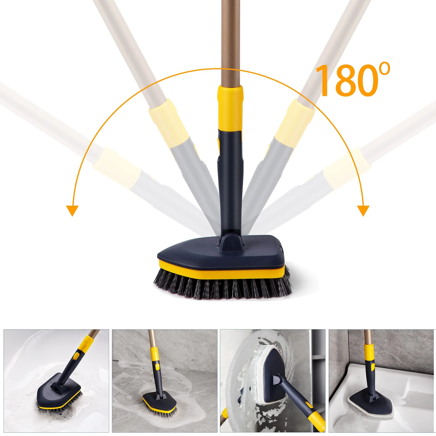 Yocada Tub Tile Scrubber Brush 2 in 1 Cleaning Brush 58.2 Inch Adjustable Telescopic Pole Stiff Bristles Scouring Pads for Cleaning Bathroom Kitchen Toilet Wall Tub Tile Sink Non Scratch - Image 5