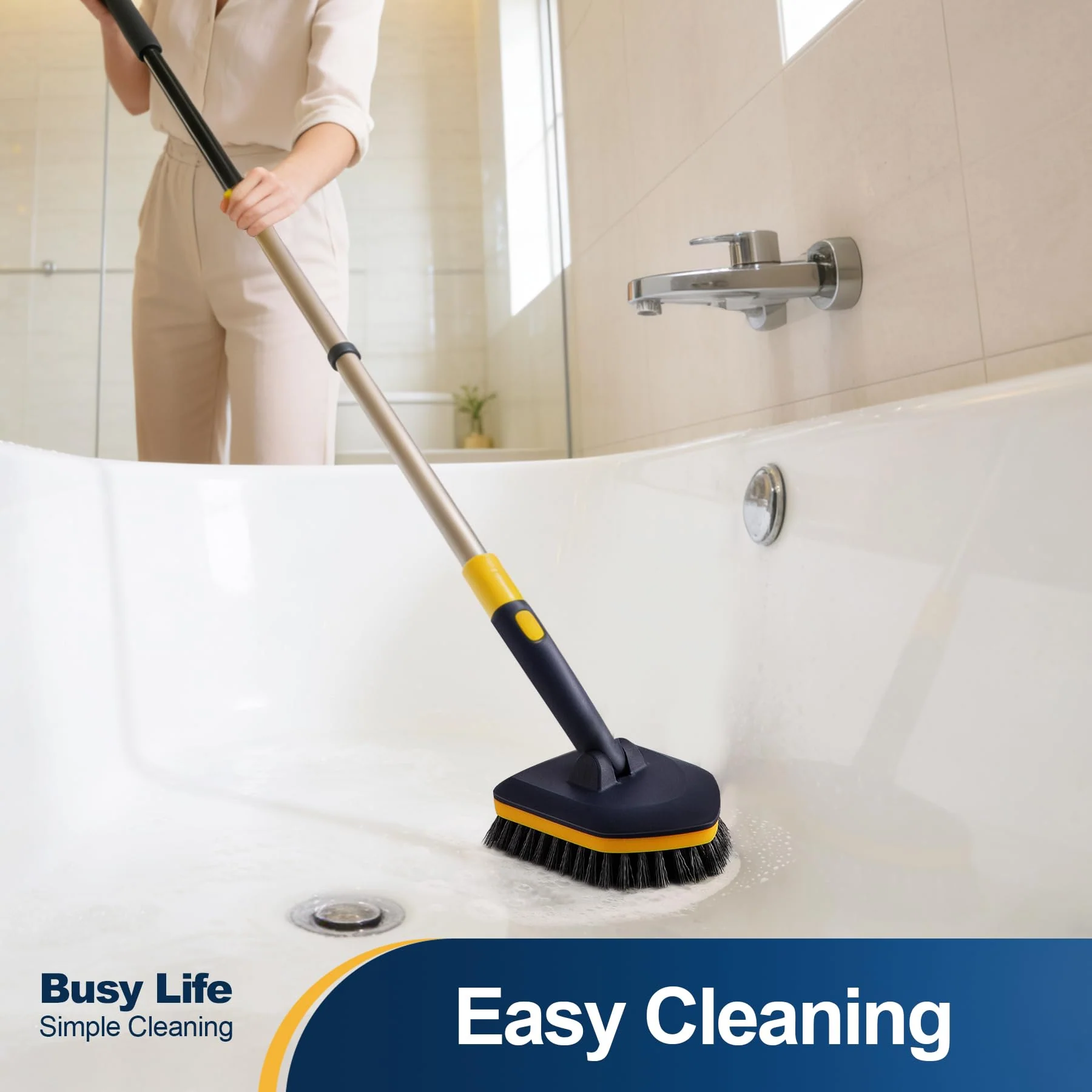 Yocada Tub Tile Scrubber Brush 2 in 1 Cleaning Brush 58.2 Inch Adjustable Telescopic Pole Stiff Bristles Scouring Pads for Cleaning Bathroom Kitchen Toilet Wall Tub Tile Sink Non Scratch - Image 8