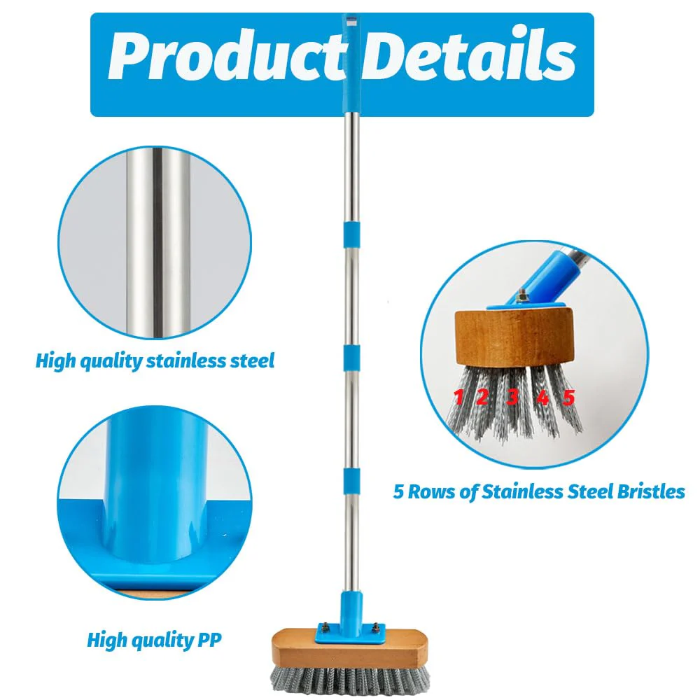 YONILL Stainless Steel Deck Scrub Brush with Long Handle - 60" Heavy Duty Floor Scrubber Brush with Pole, Moss Remover Wire Cleaning Brushes for Rough Surface, Concrete Floor, Patio, Garden, Garage - Image 6