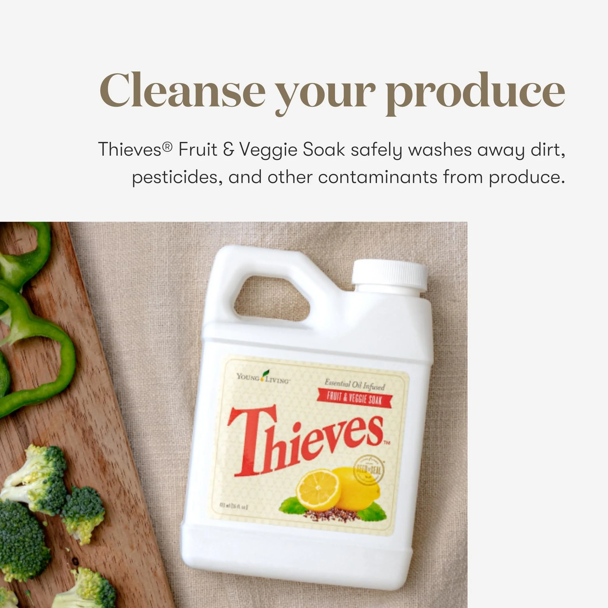 Young Living Thieves Fruit & Veggie Soak, 16 fl oz | Natural Home Care Cleanser | Gently Cleansing | Plant-Based | Infused with Water, Decyl Glucoside, Citric Acid, & Sodium Citrate - Image 4
