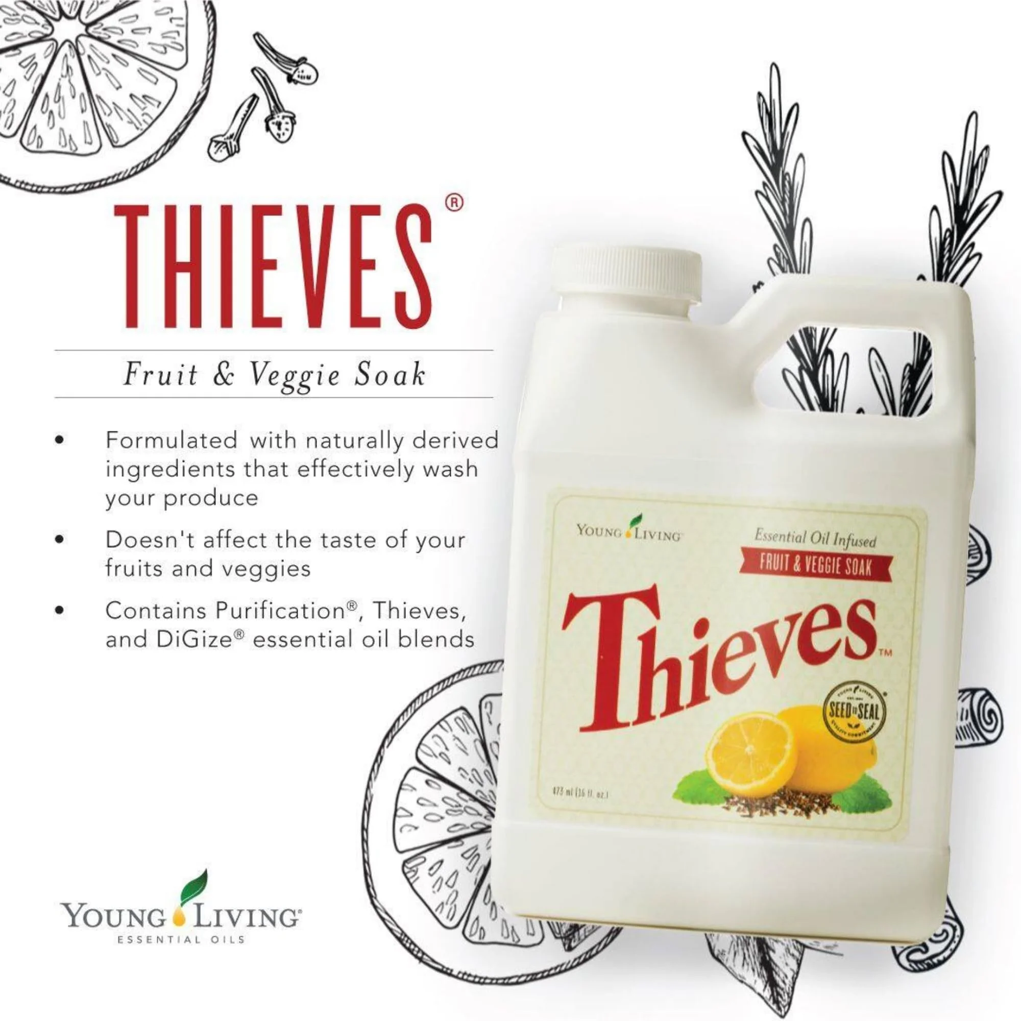 Young Living Thieves Fruit & Veggie Soak, 16 fl oz | Natural Home Care Cleanser | Gently Cleansing | Plant-Based | Infused with Water, Decyl Glucoside, Citric Acid, & Sodium Citrate - Image 6