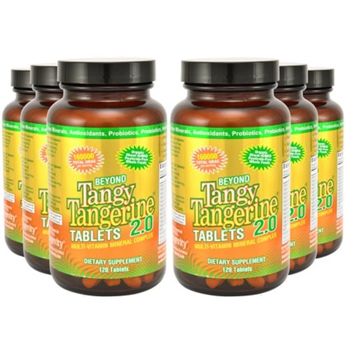 Youngevity Beyond Tangy Tangerine 2.0 Multi-Vitamin & Mineral Complex - Made with Natural & Whole Foods | 160,000 ORAC | 120 Tablets - 6-Pack