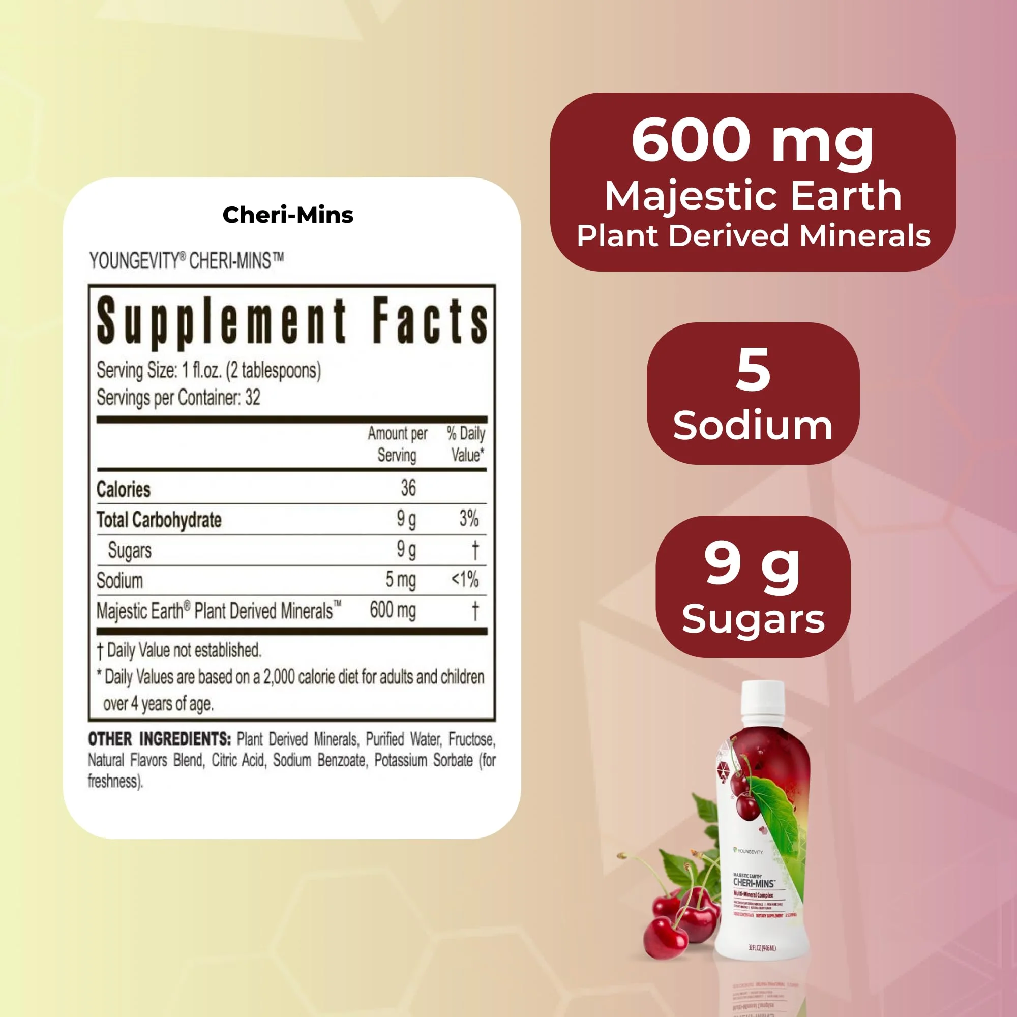 Youngevity Cheri-Mins™ Plant Derived Liquid Minerals - Great Tasting Formula - 77+ Natural Unaltered Trace Minerals - Colloidal Form Humic Shale (32 Fl Oz) - Image 3