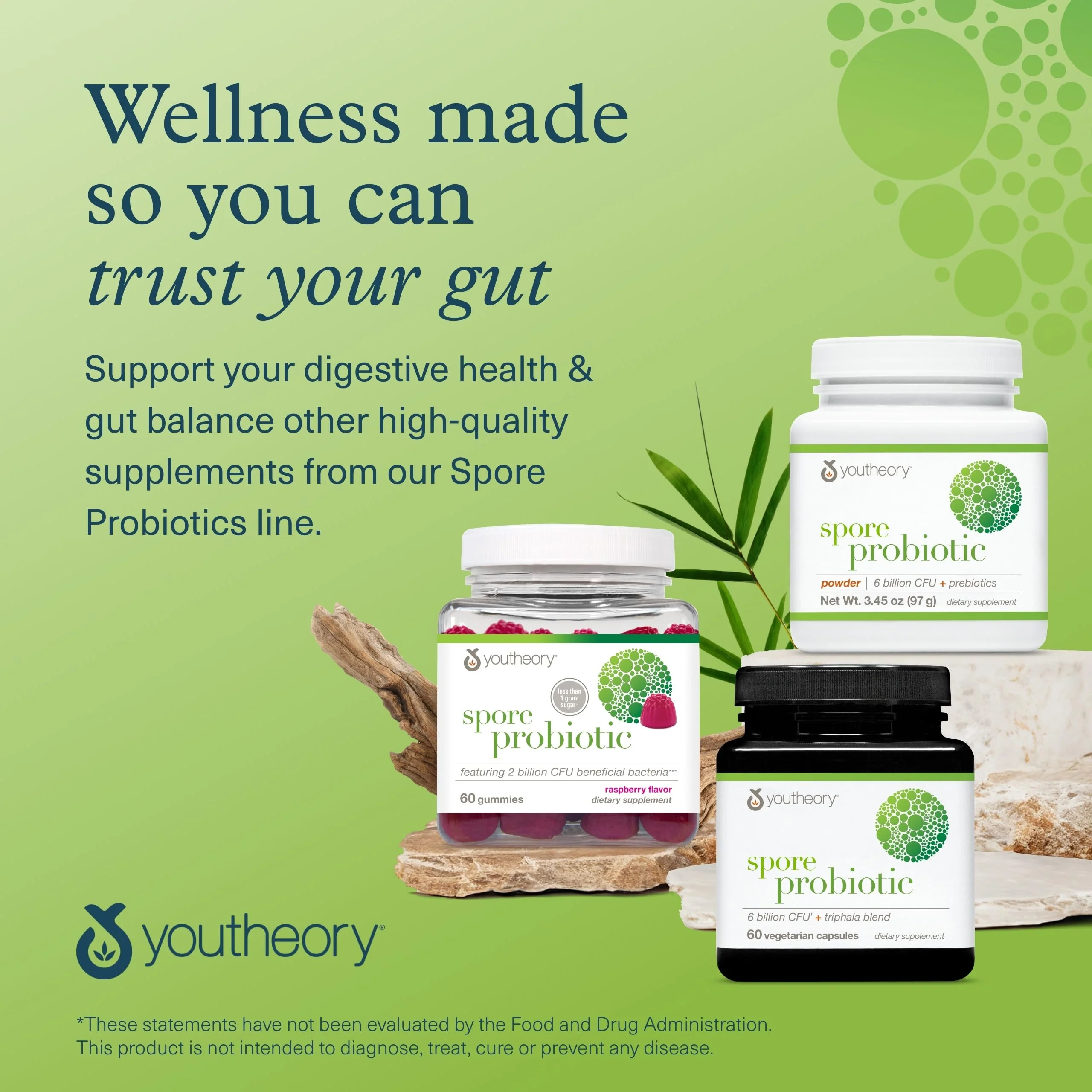 Youtheory Spore Probiotic - Helps Gut Health* - 6 Billion CFU with Prebiotics - Supports Regular Bowel Movement & Diarrhea Relief* - Shelf Stable - 60 Vegetarian Capsules (30-Day Supply) - Image 2