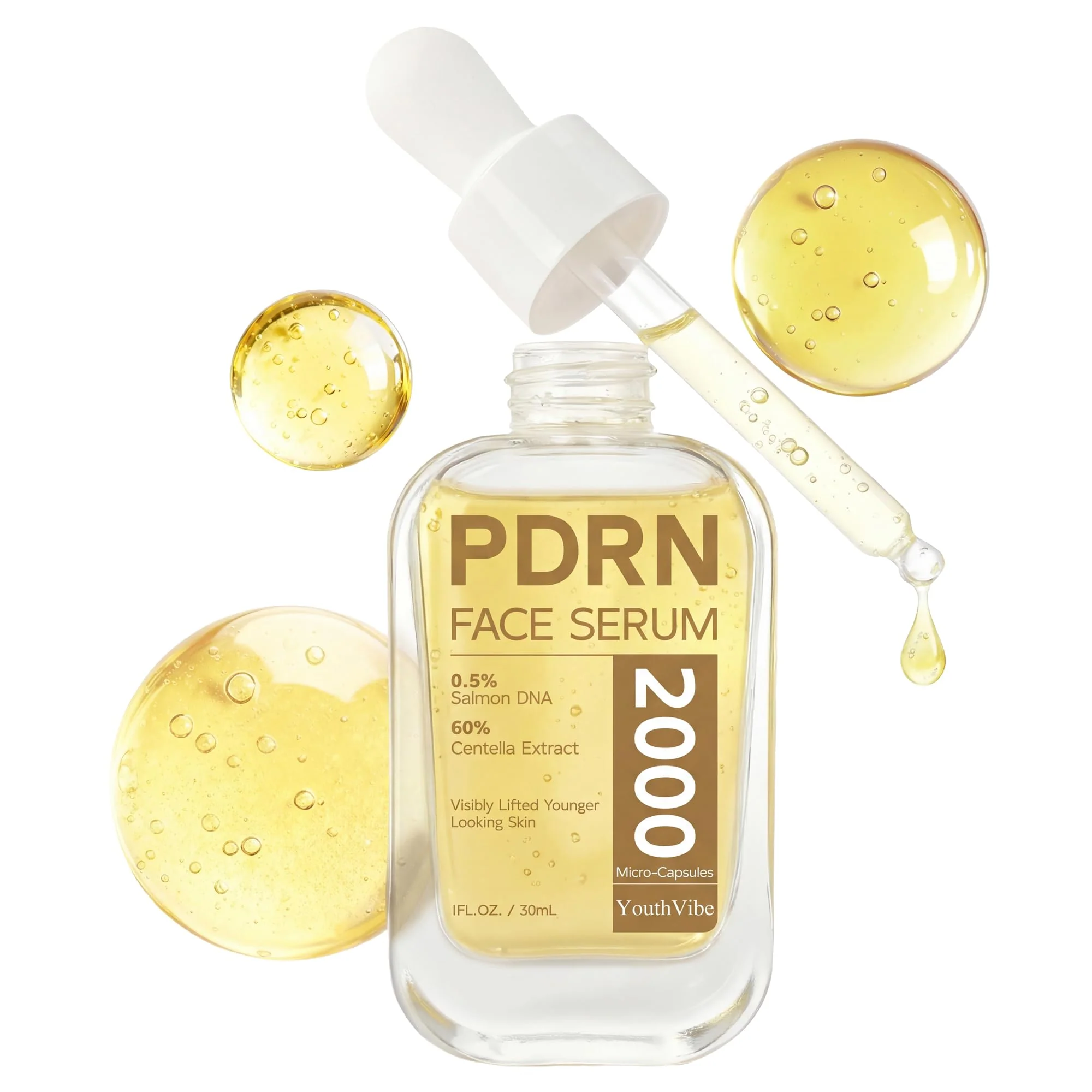 YouthVibe 0.5% PDRN Serum for Face, Anti-Aging Salmon DNA Face Serum with Hyaluronic Acid + Niacinamide + Squalane, Firming & Hydrating, Helps Smooth the Look of Fine Lines & Wrinkles, 30mL