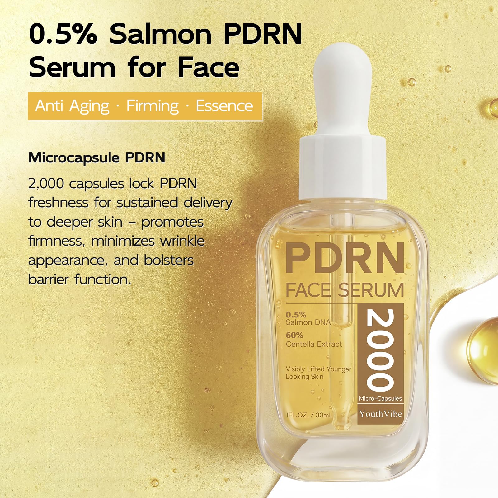 YouthVibe 0.5% PDRN Serum for Face, Anti-Aging Salmon DNA Face Serum with Hyaluronic Acid + Niacinamide + Squalane, Firming & Hydrating, Helps Smooth the Look of Fine Lines & Wrinkles, 30mL - Image 7