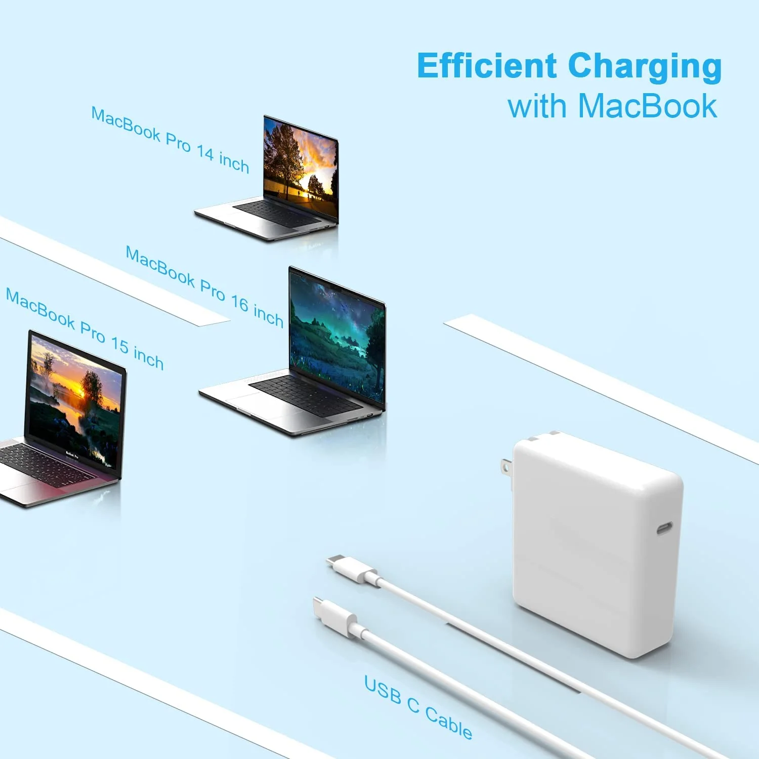 YOXYDIF Replacement MacBook Air & Pro Charger, 100W USB C Power Adapter, Compatible with MacBook Pro M2, M1, Air 13/14/15/16 Inch, iPad Pro, USB-C Devices, Fast Charging, White, 7ft Cable - Image 2