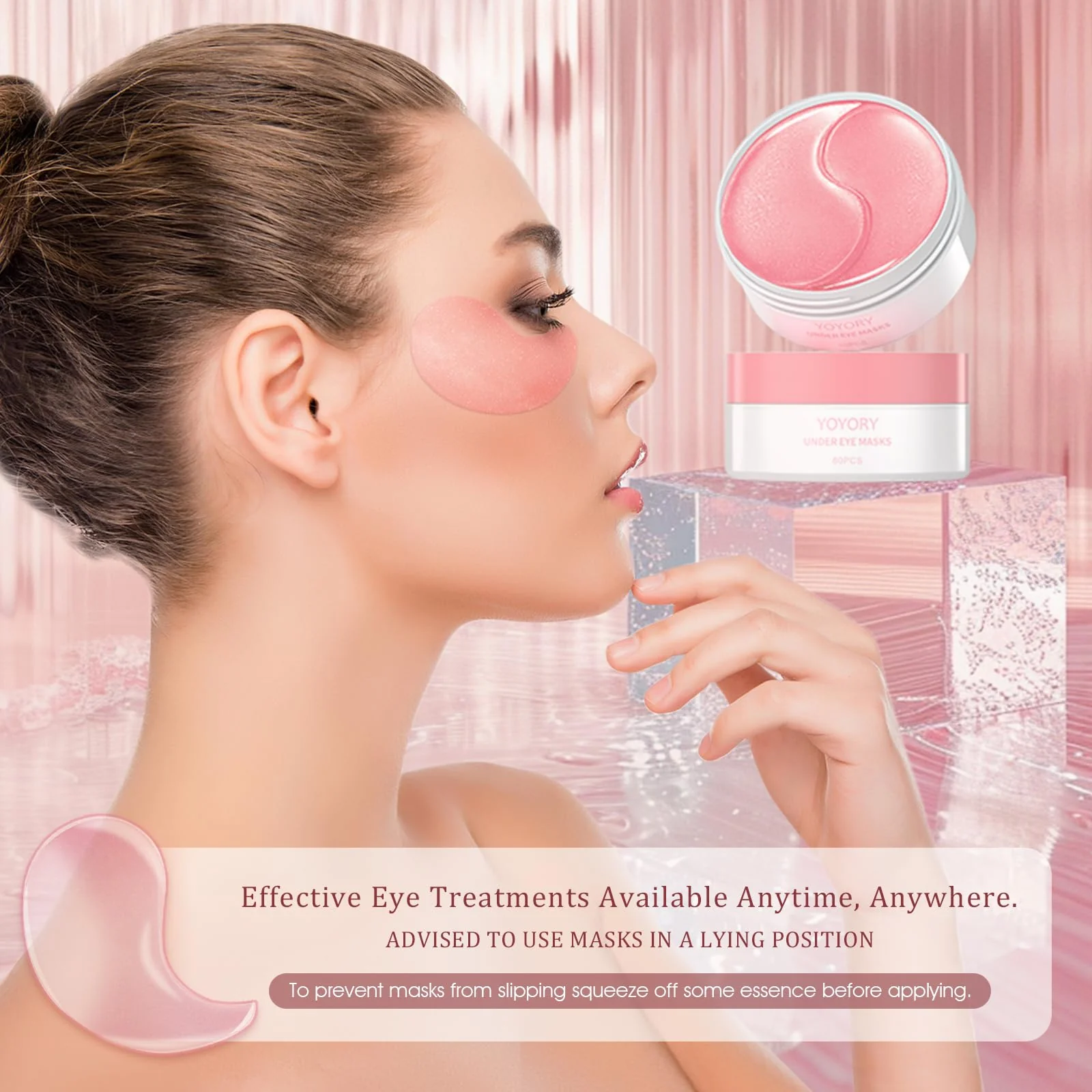YOYORY Under Eye Patches Masks - for Fine Lines with Collagen and Hyaluronic Acid, Dark Circles,Eye bags,and Fade Wrinkles, puffiness Smoothing Skin Care Treatment for Women and Men, (60 Pcs) Pink - Image 4