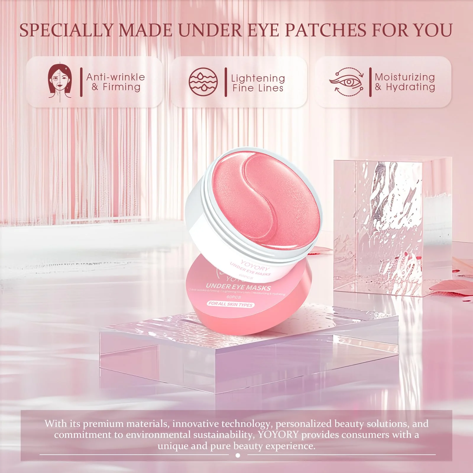 YOYORY Under Eye Patches Masks - for Fine Lines with Collagen and Hyaluronic Acid, Dark Circles,Eye bags,and Fade Wrinkles, puffiness Smoothing Skin Care Treatment for Women and Men, (60 Pcs) Pink - Image 6