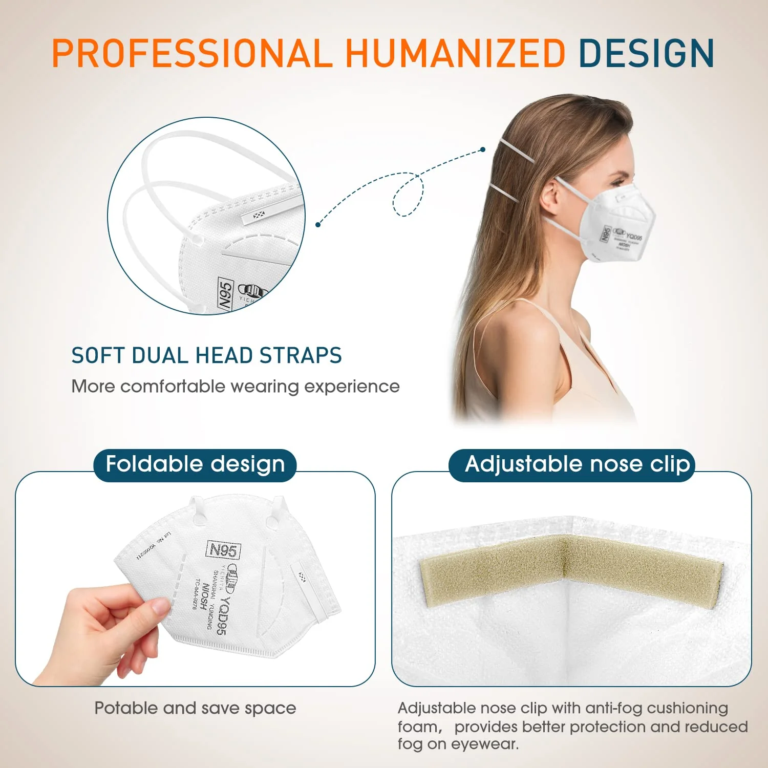 YQ YICHITA N95 Mask NIOSH Approved 25-Pack, Particulate Respirator N95 Face Masks Universal Fit - Individually Wrapped - Image 4