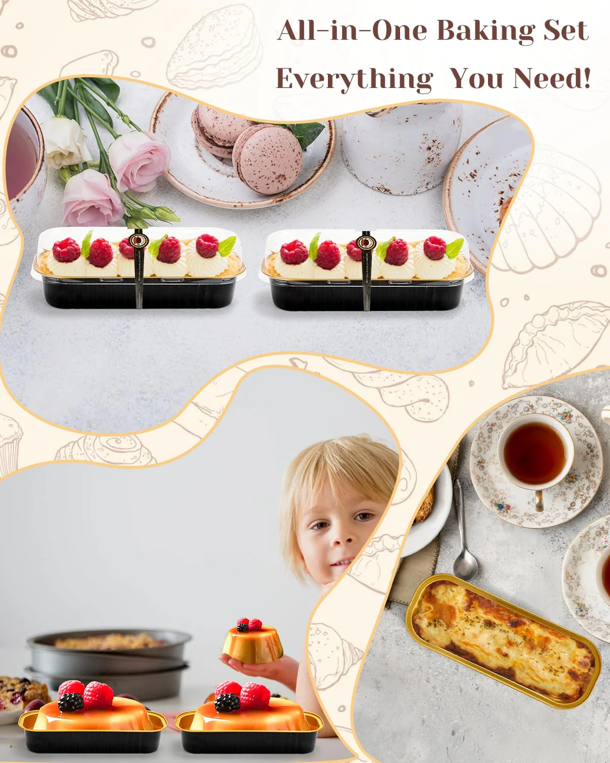 YQER 100 Pack Mini Loaf Pans with Lids, Spoons & Stickers – Disposable Aluminum Foil Baking Cake Containers for Oven, Air Fryer & Freezer – Ideal for Cakes, Bread, Pudding, Parties & Gifting, Black - Image 3