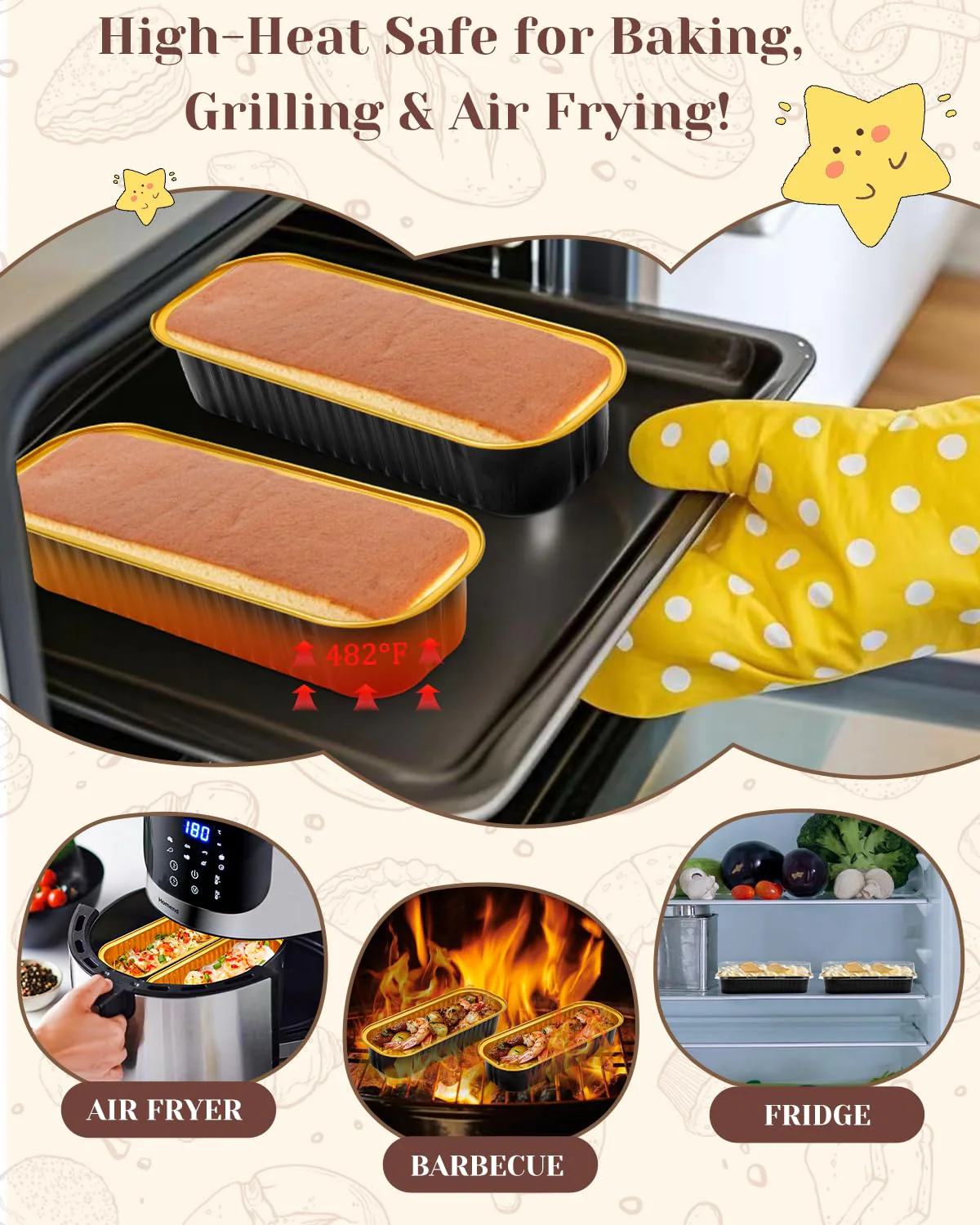 YQER 100 Pack Mini Loaf Pans with Lids, Spoons & Stickers – Disposable Aluminum Foil Baking Cake Containers for Oven, Air Fryer & Freezer – Ideal for Cakes, Bread, Pudding, Parties & Gifting, Black - Image 5